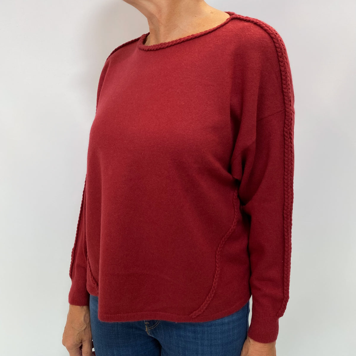 Crimson Red Cashmere Slash Neck Jumper Medium