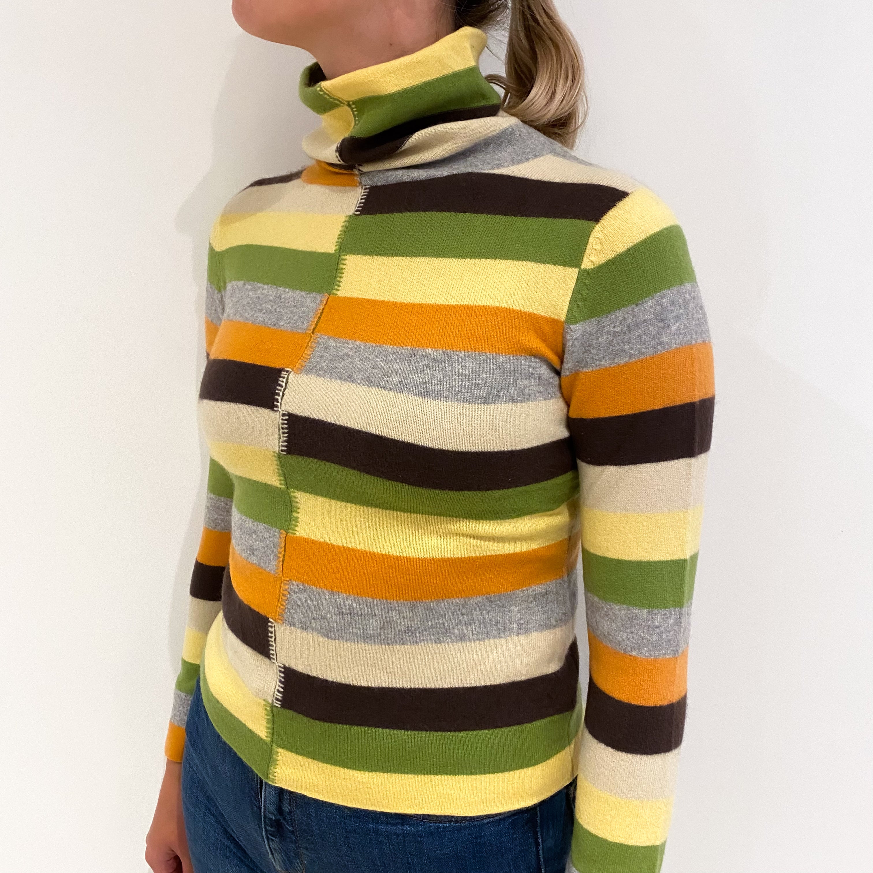 Multicolour Stripe Cashmere Funnel Neck Jumper Small