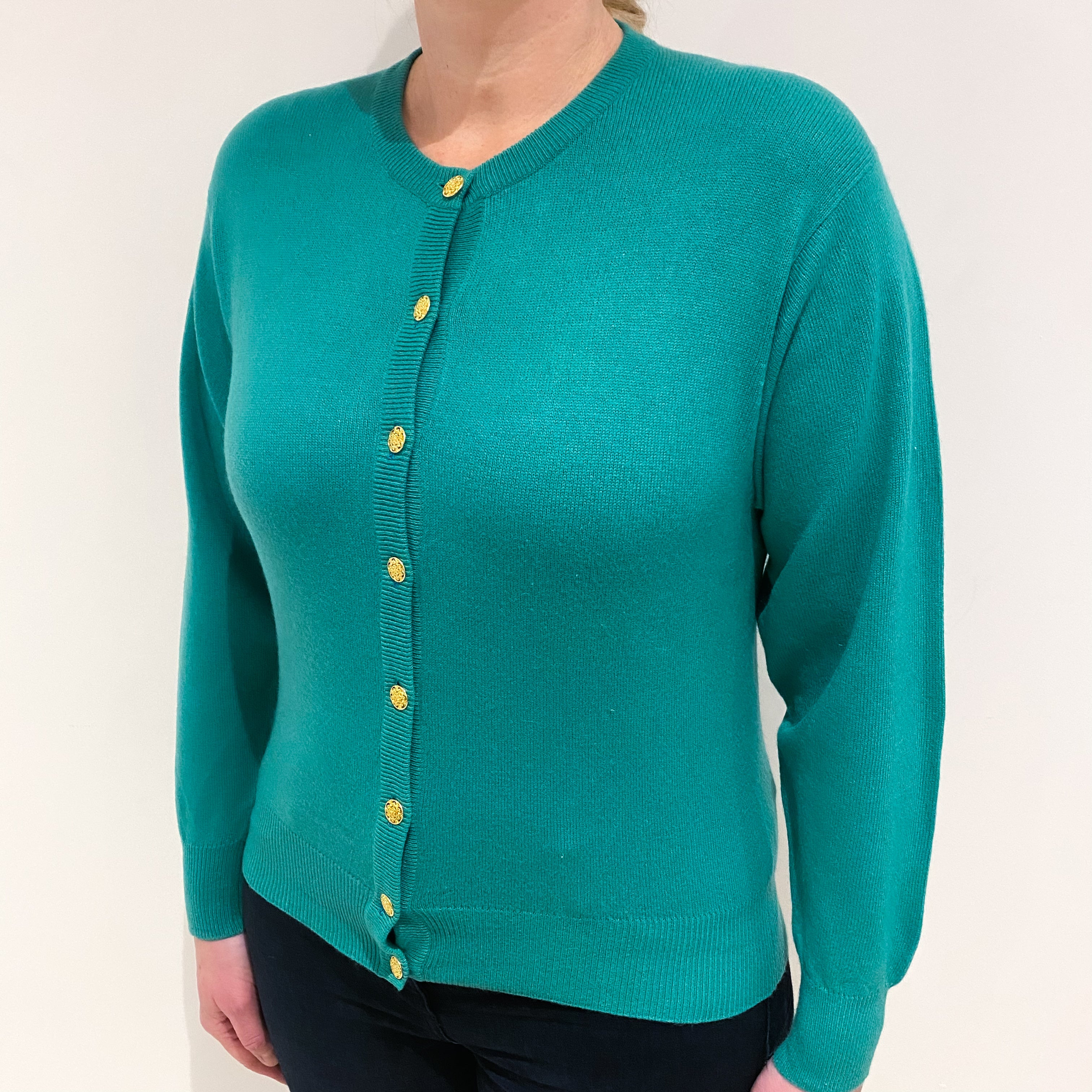 Jade Green Cashmere Crew Cardigan Large