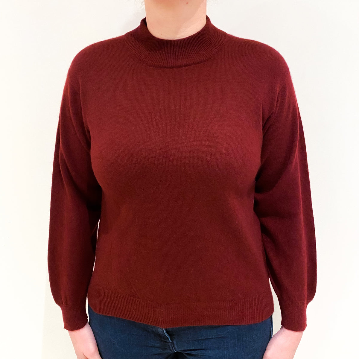 Burgundy Red Cashmere Turtle Neck Jumper Large