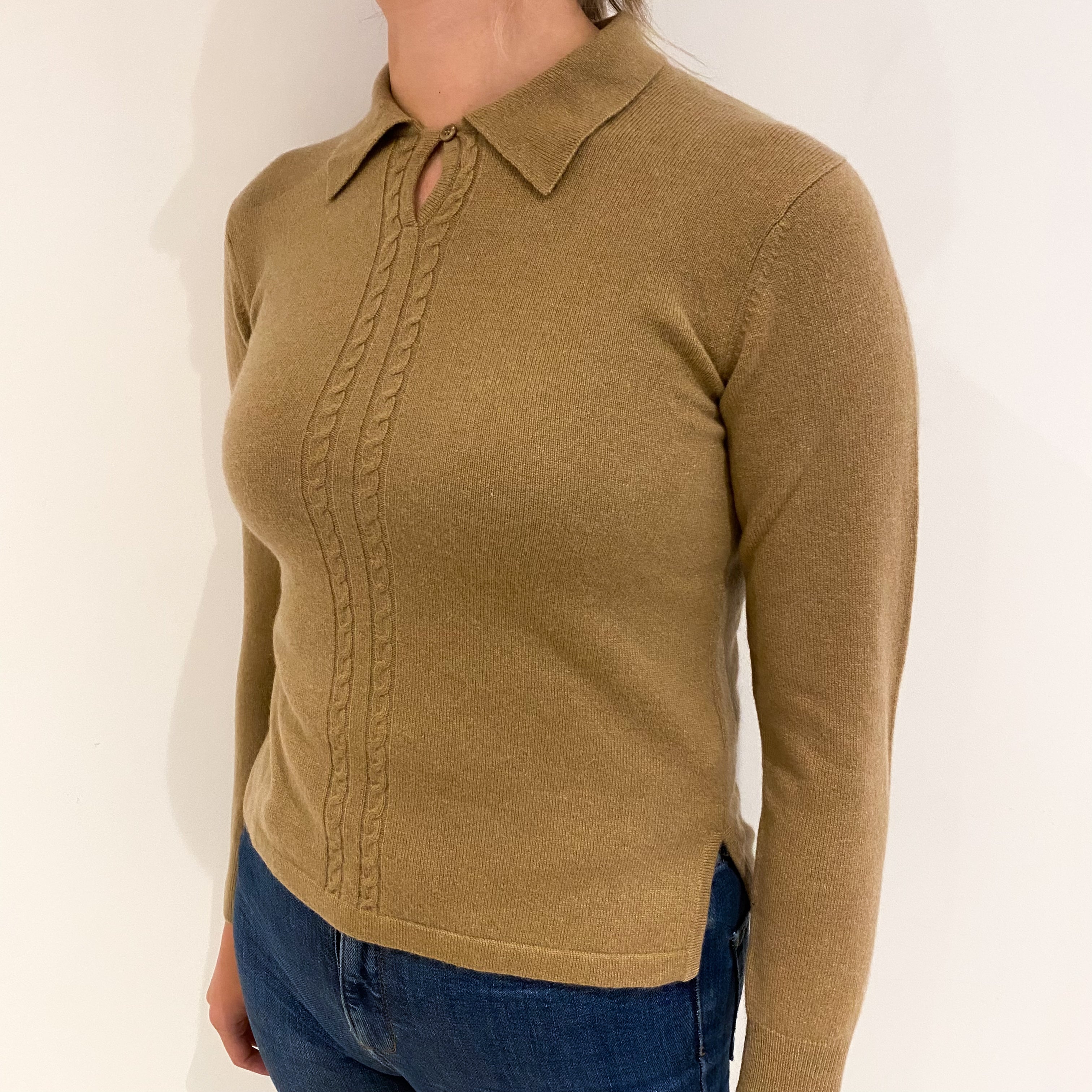Toffee Brown Cashmere Collared Jumper Small