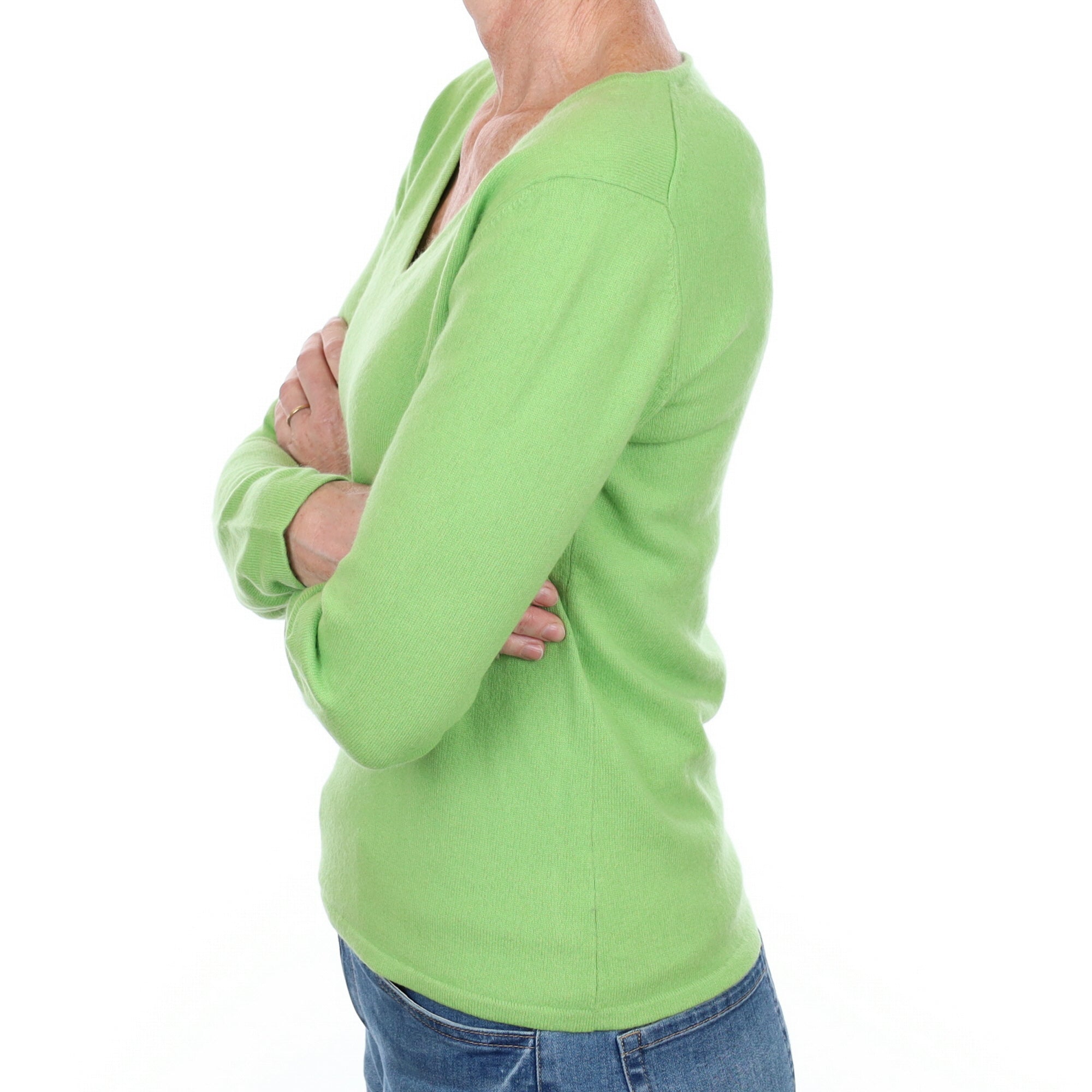 Pear Green Cashmere V Neck Jumper Small