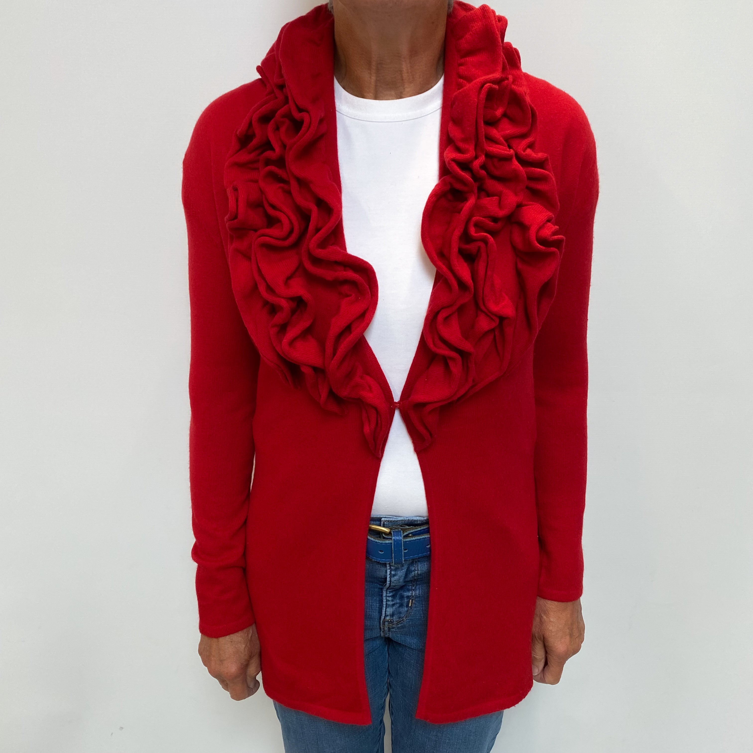 Scarlet Red Cashmere Edge To Edge Cardigan Medium