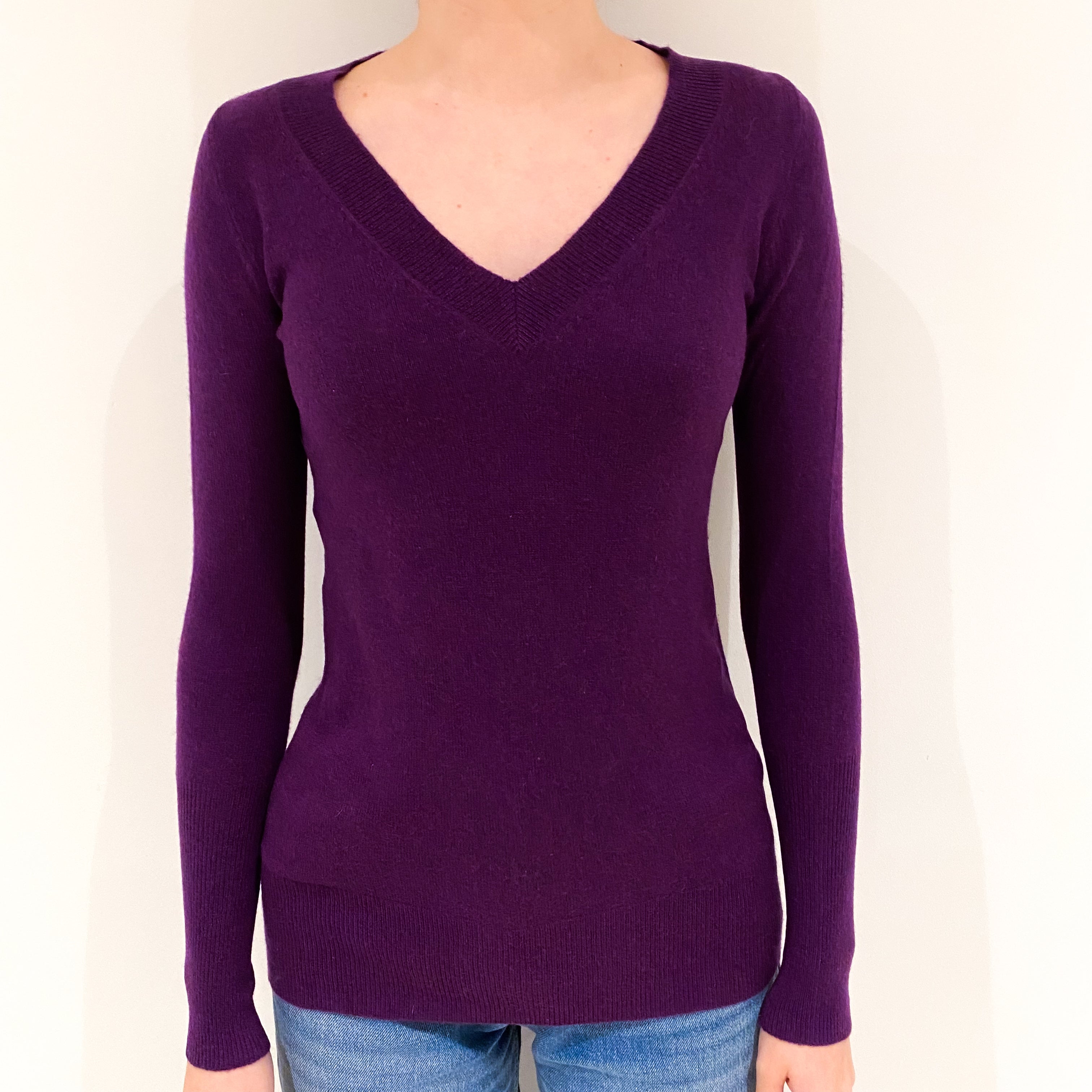 Plum Purple Cashmere V-Neck Jumper Extra Small