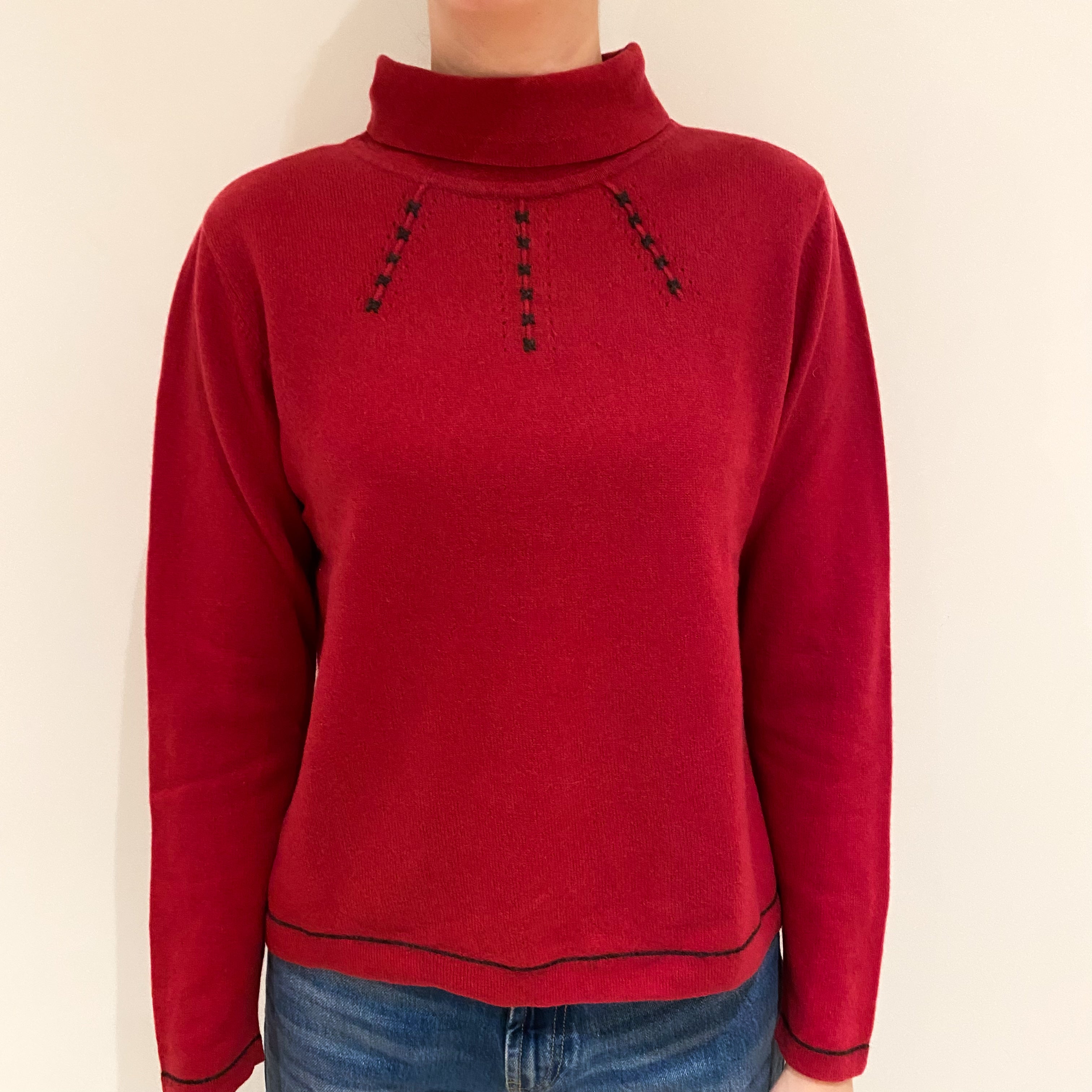 Cherry Red Cashmere Funnel Neck Jumper Extra Small