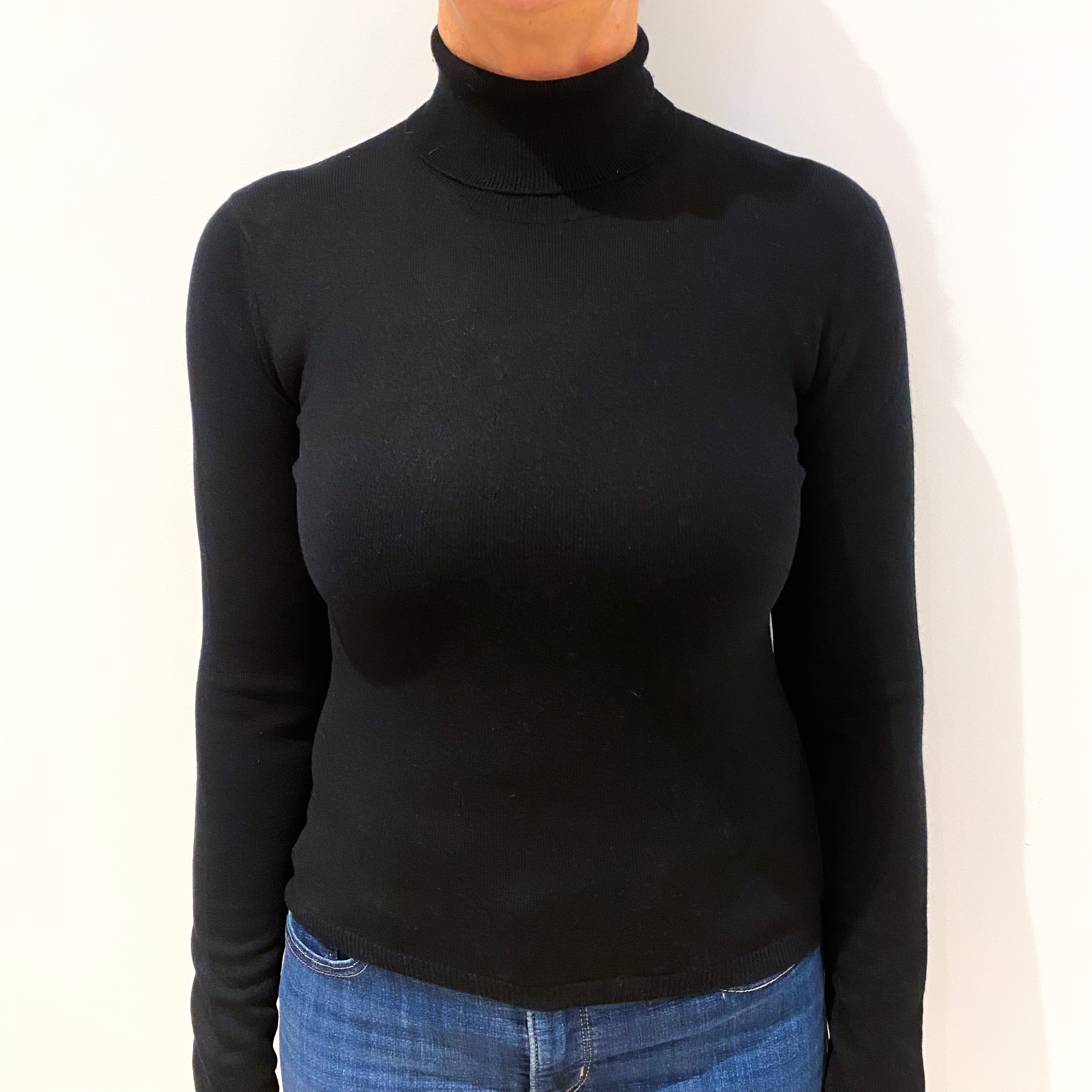 TSE Black Cashmere Polo Neck Jumper Medium