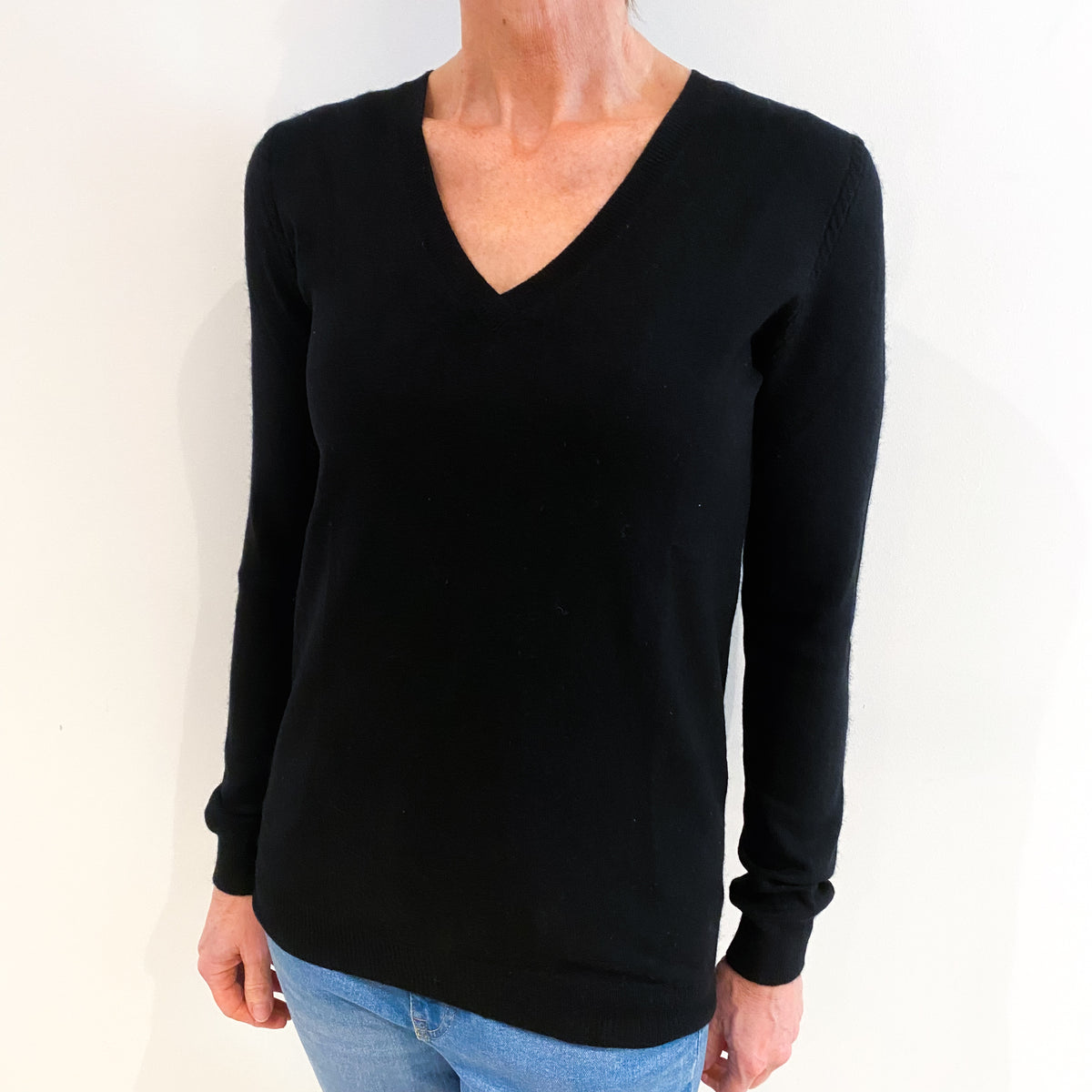 Black Cashmere V Neck Jumper Small