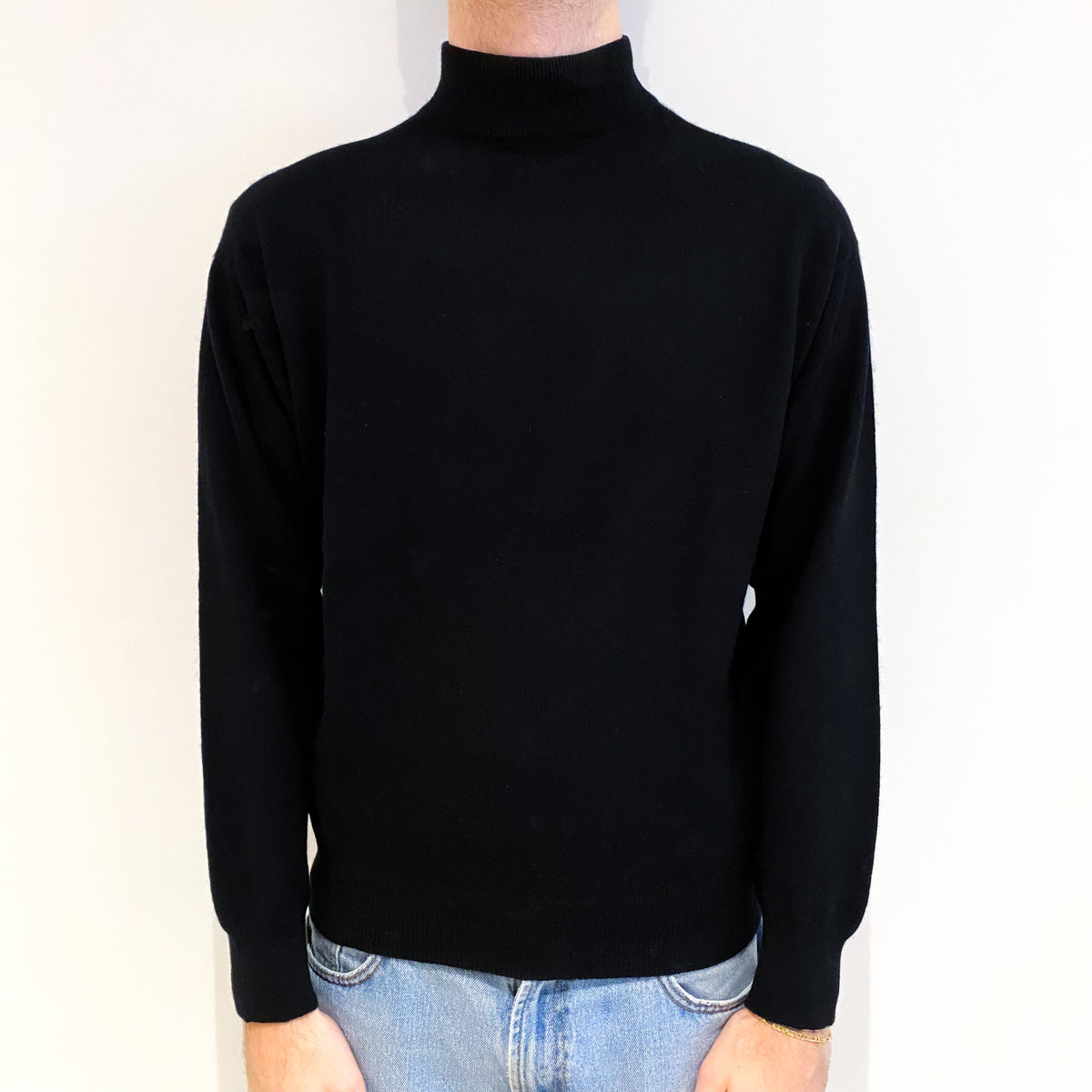 Men's Black Cashmere Turtle Neck Jumper Medium