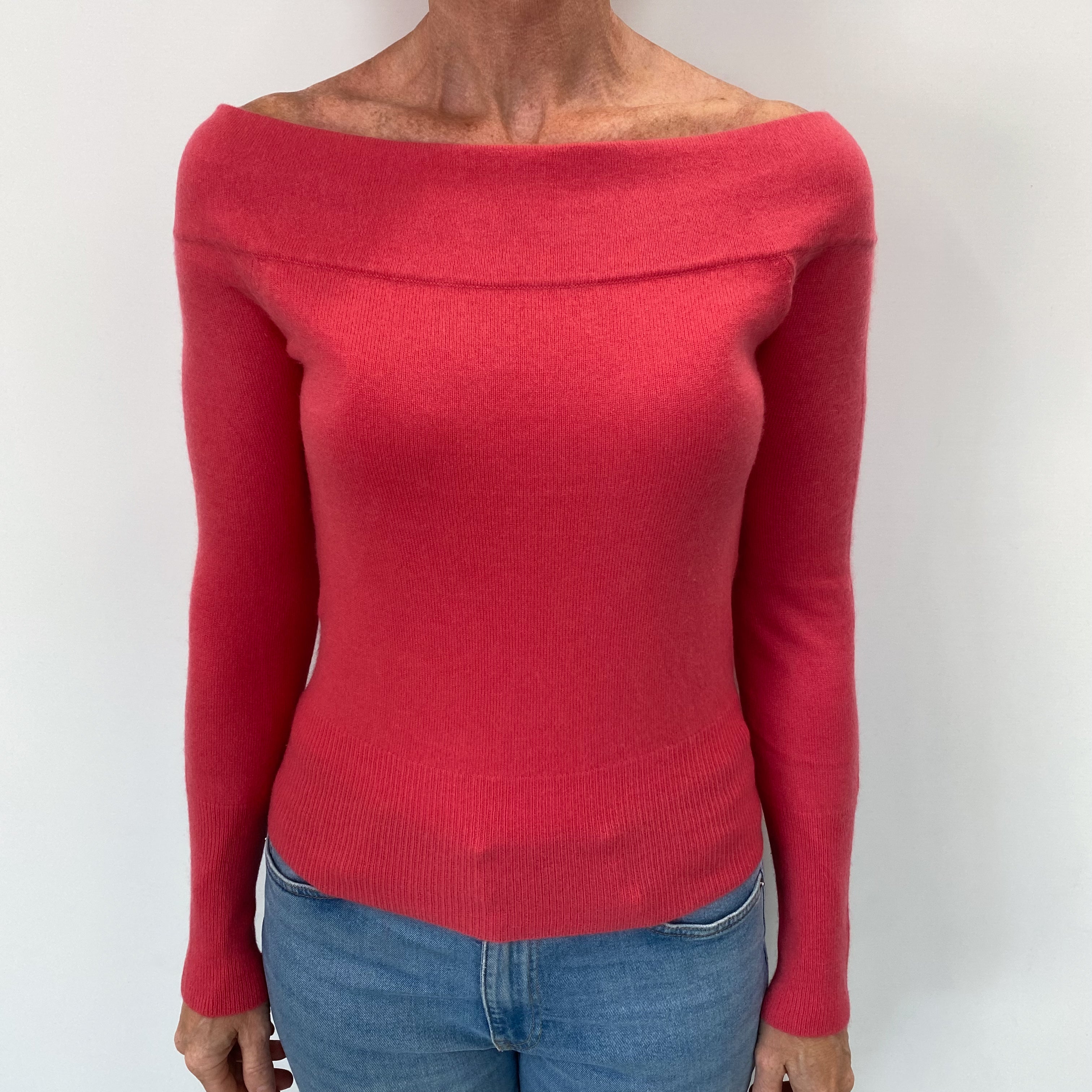 Cranberry Pink Cashmere Off the Shoulder Jumper Small