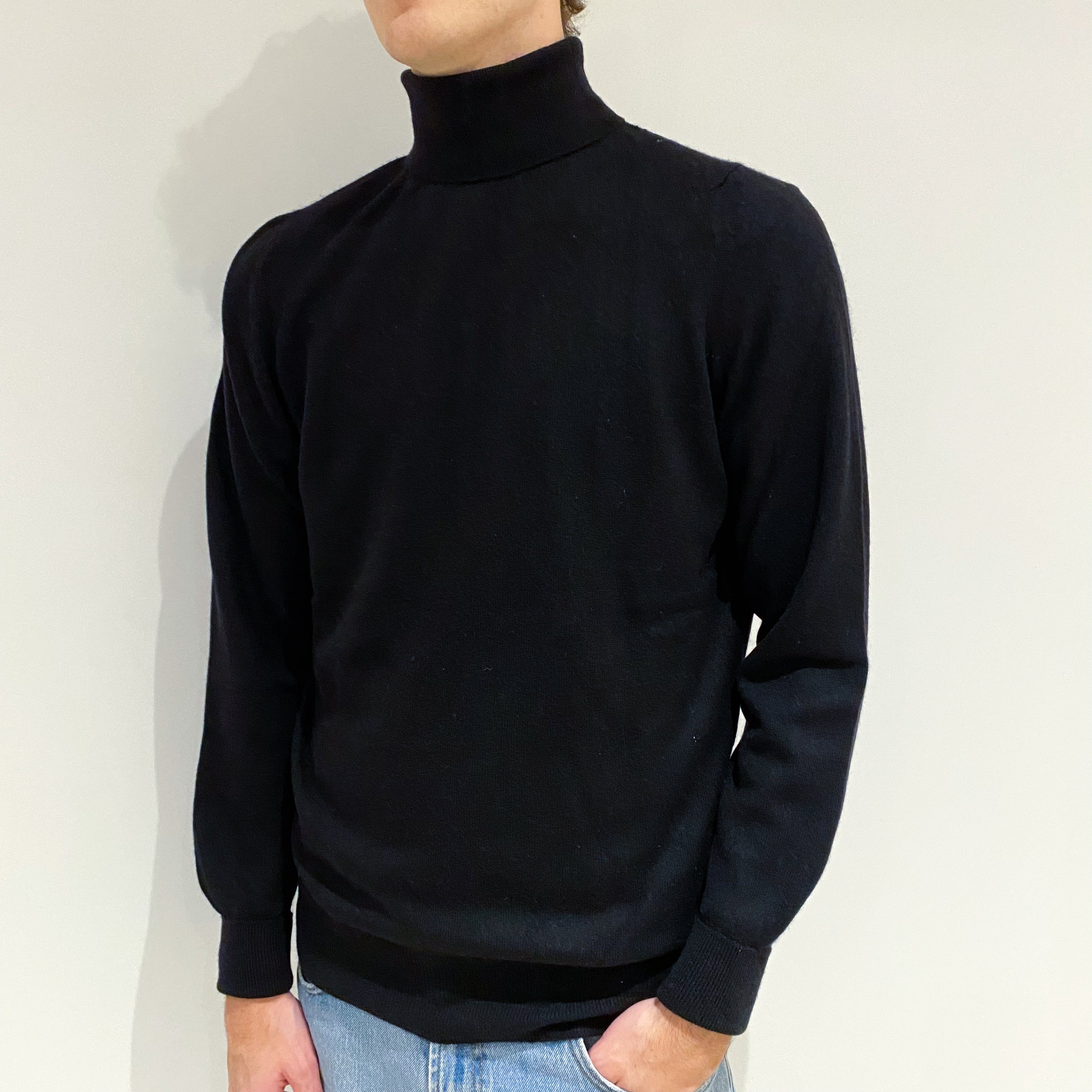 Men's Black Cashmere Polo Neck Jumper Large