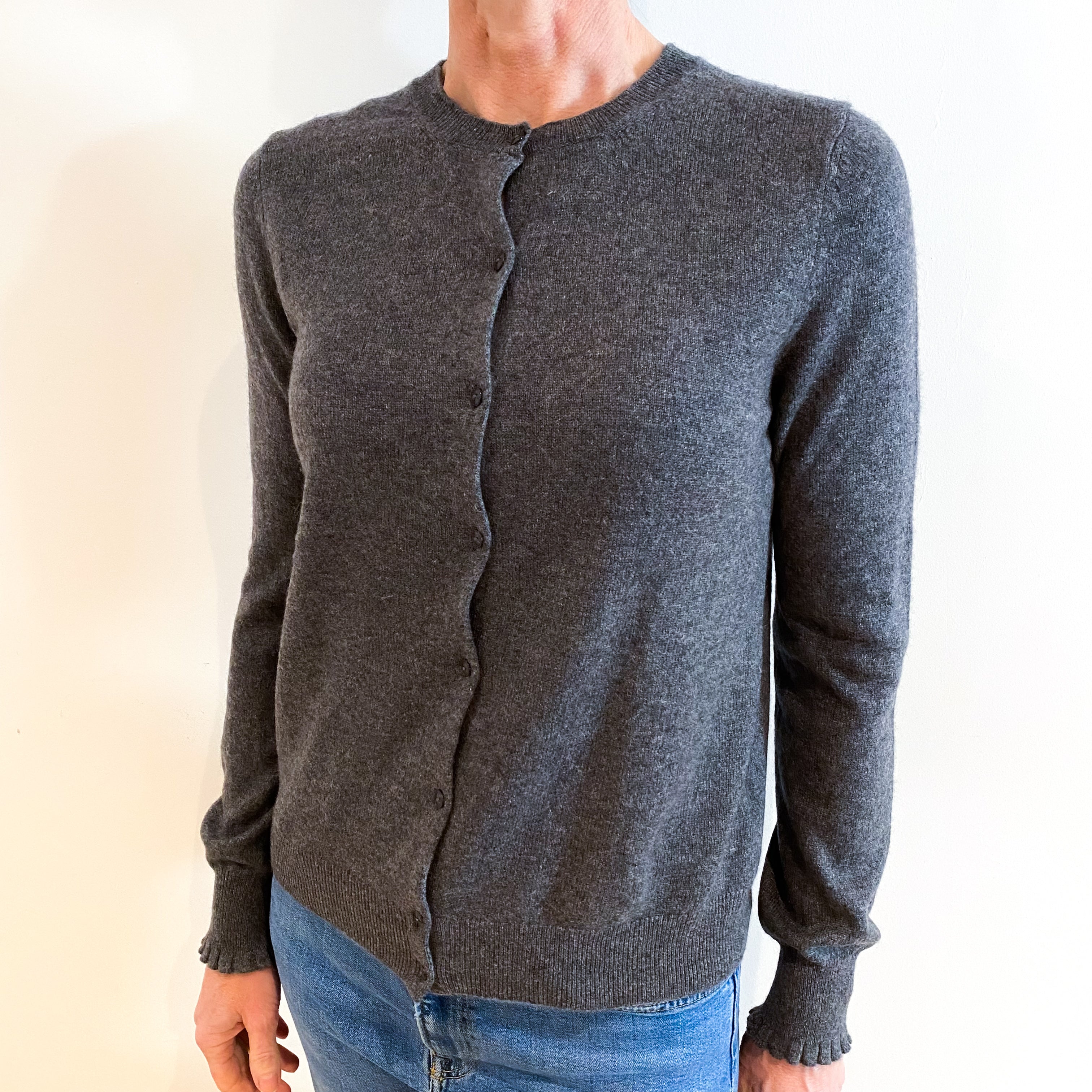 Slate Grey Cashmere Crew Neck Cardigan Small