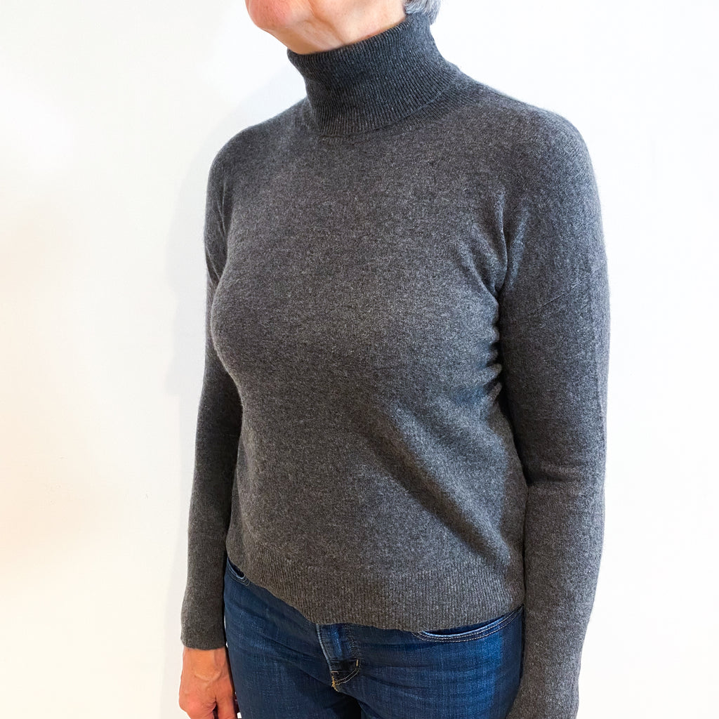 Slate Grey Cashmere Polo Neck Jumper Medium