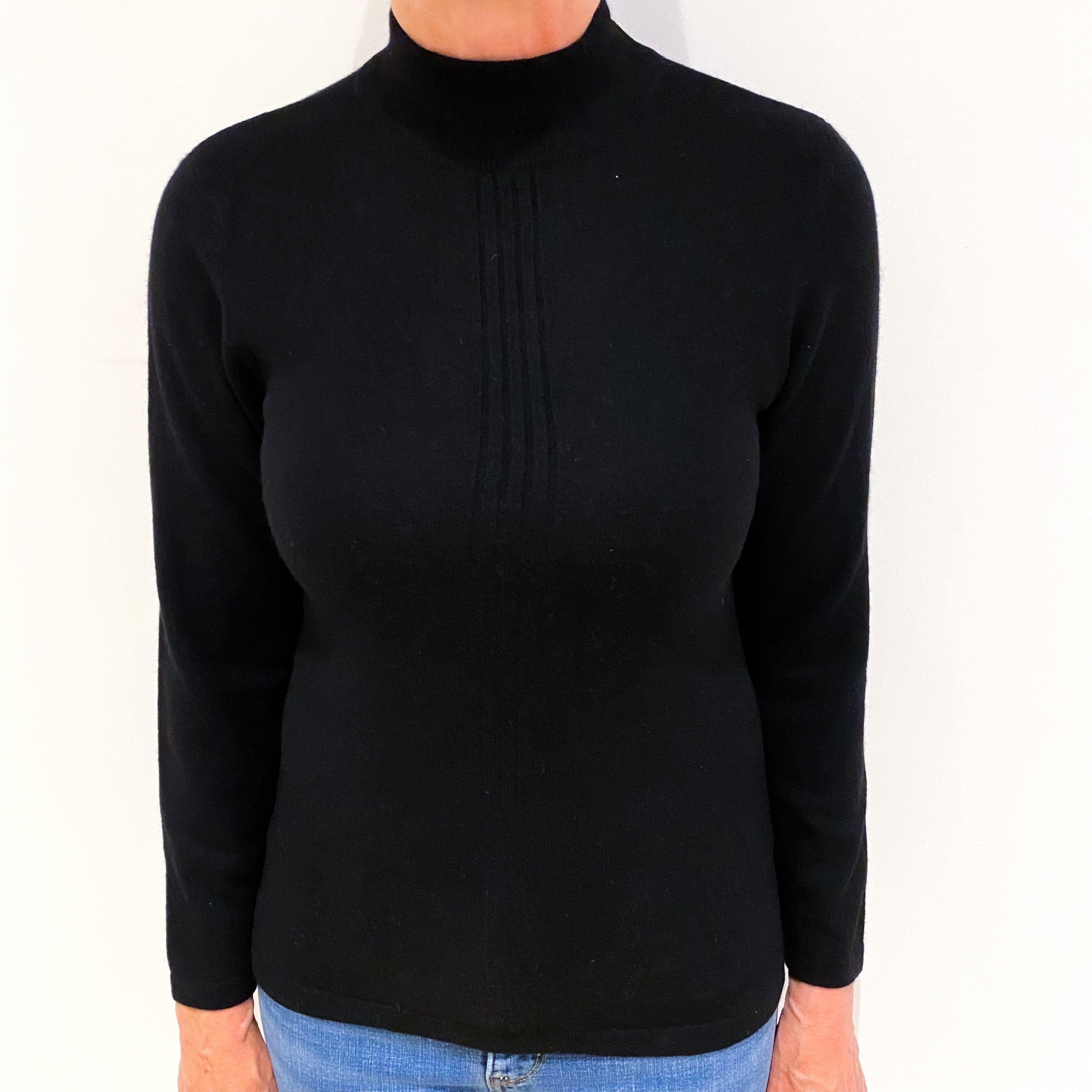 Black Ribbed Detail Cashmere Turtle Neck Jumper Medium