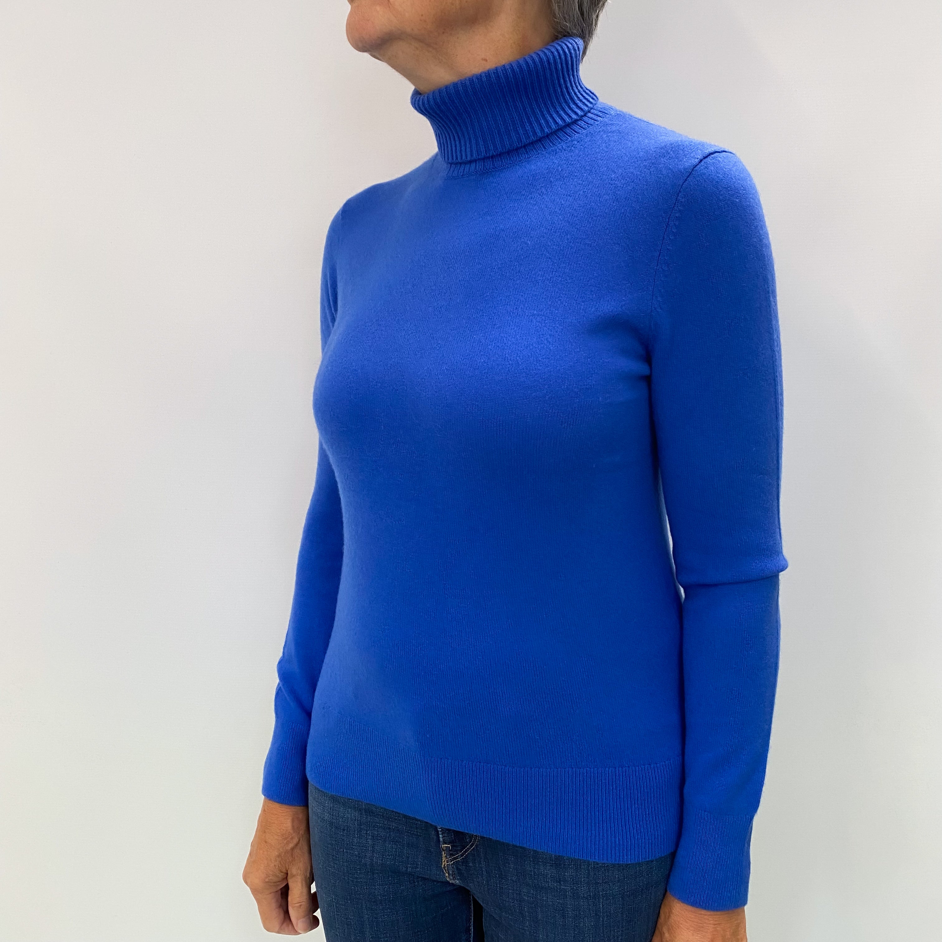 Azure Blue Cashmere Polo Neck Jumper Medium