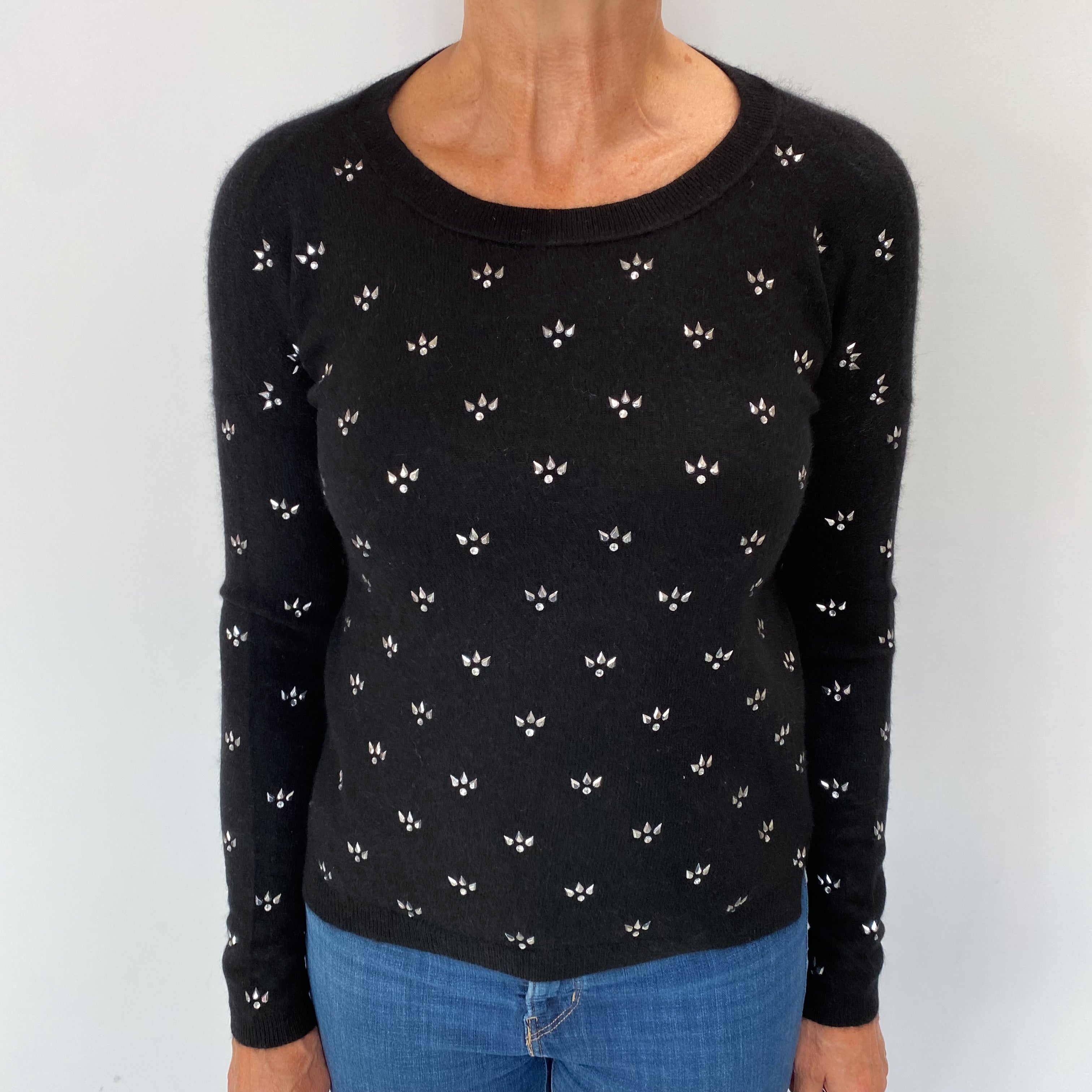 Black Diamanté Cashmere Crew Neck Jumper Medium