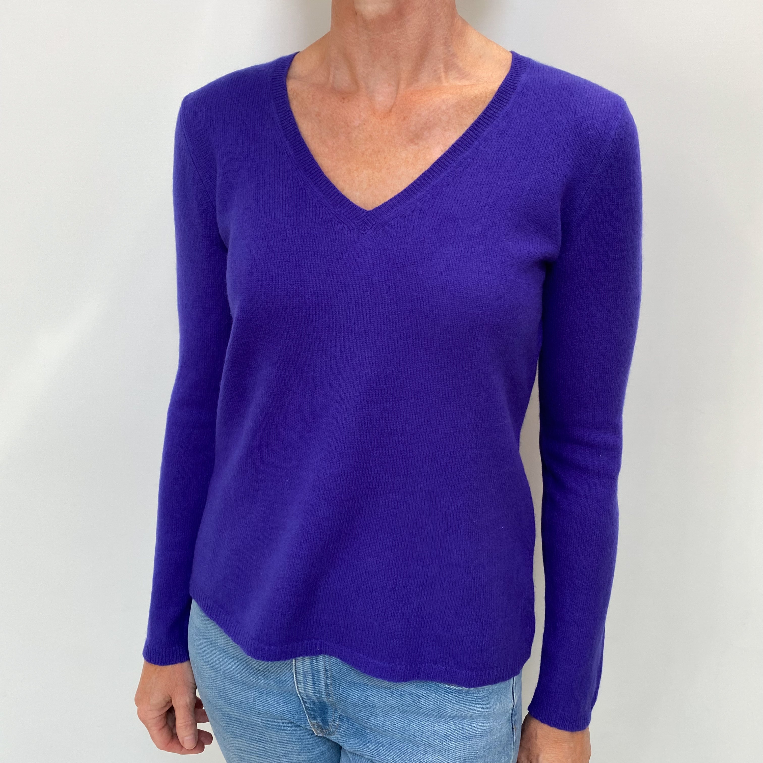 Electric Purple Cashmere V Neck Jumper Small