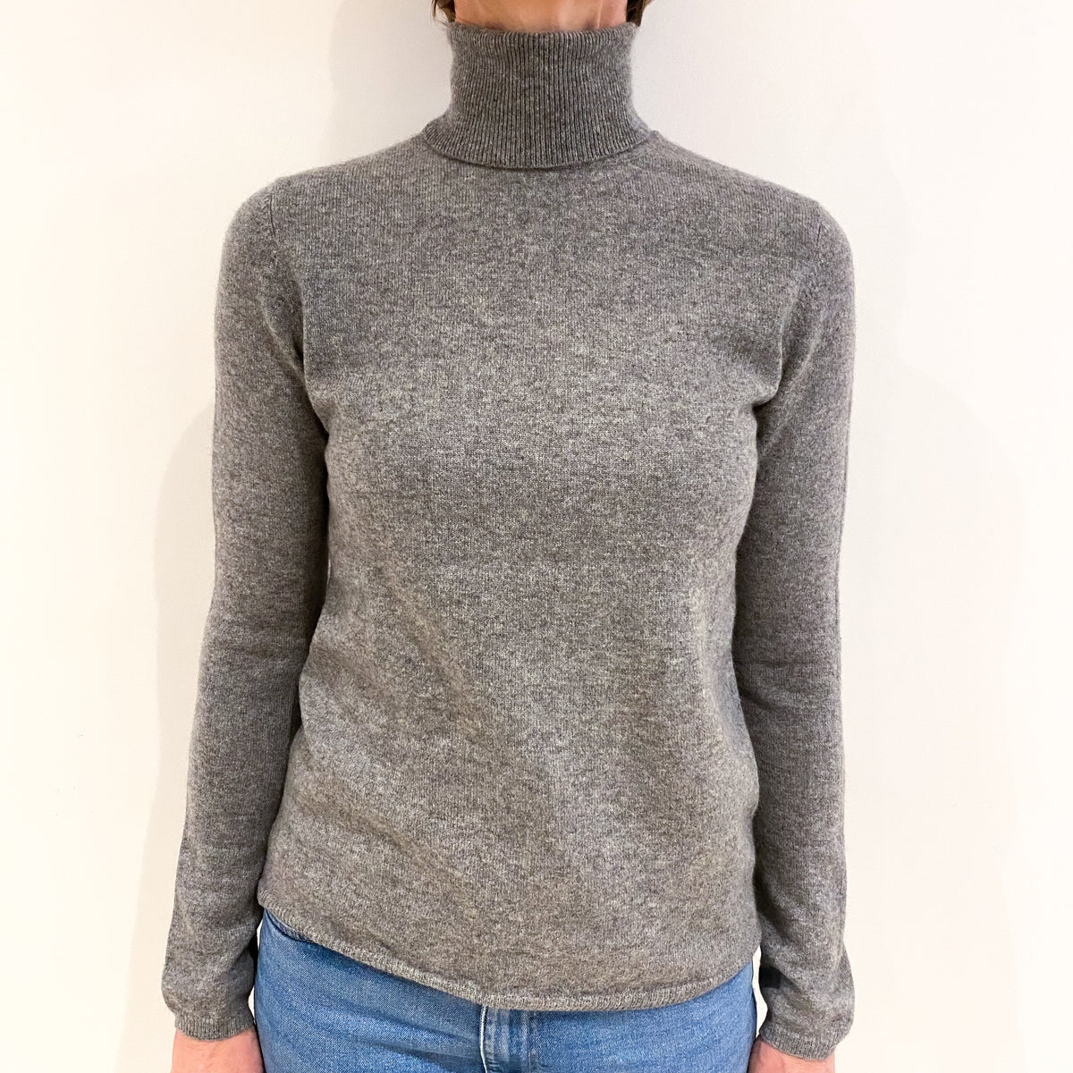Ash Grey Cashmere Polo Neck Jumper Small