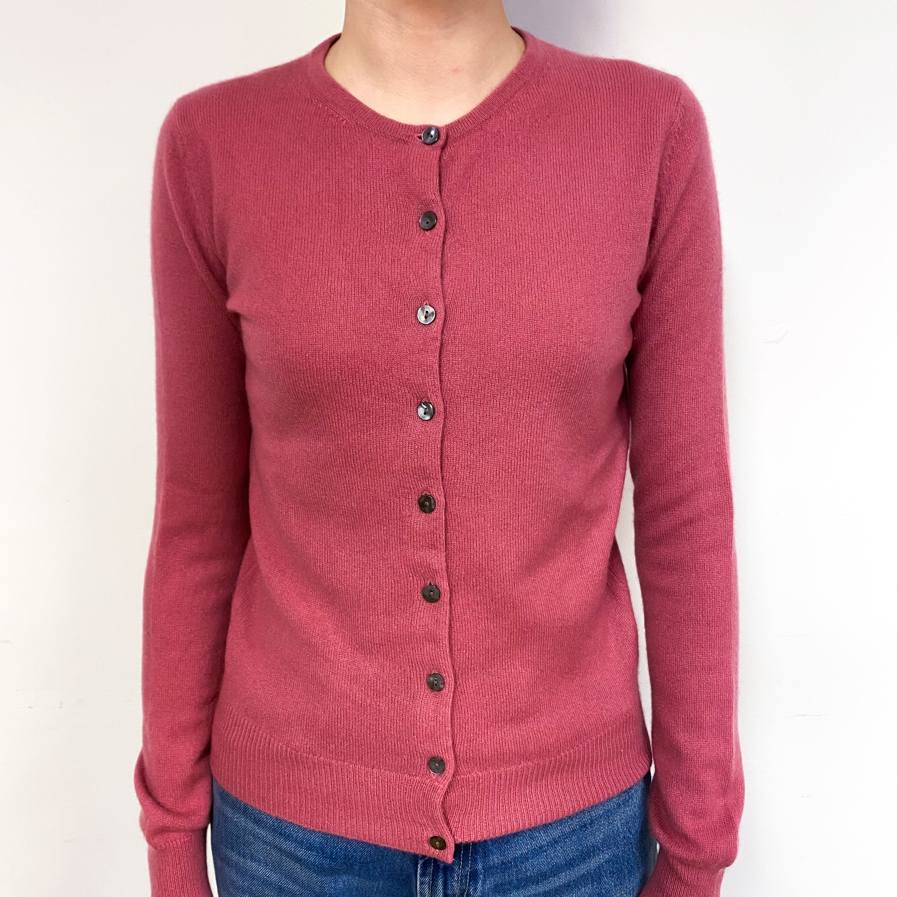 Rose Pink Cashmere Crew Neck Cardigan Extra Small