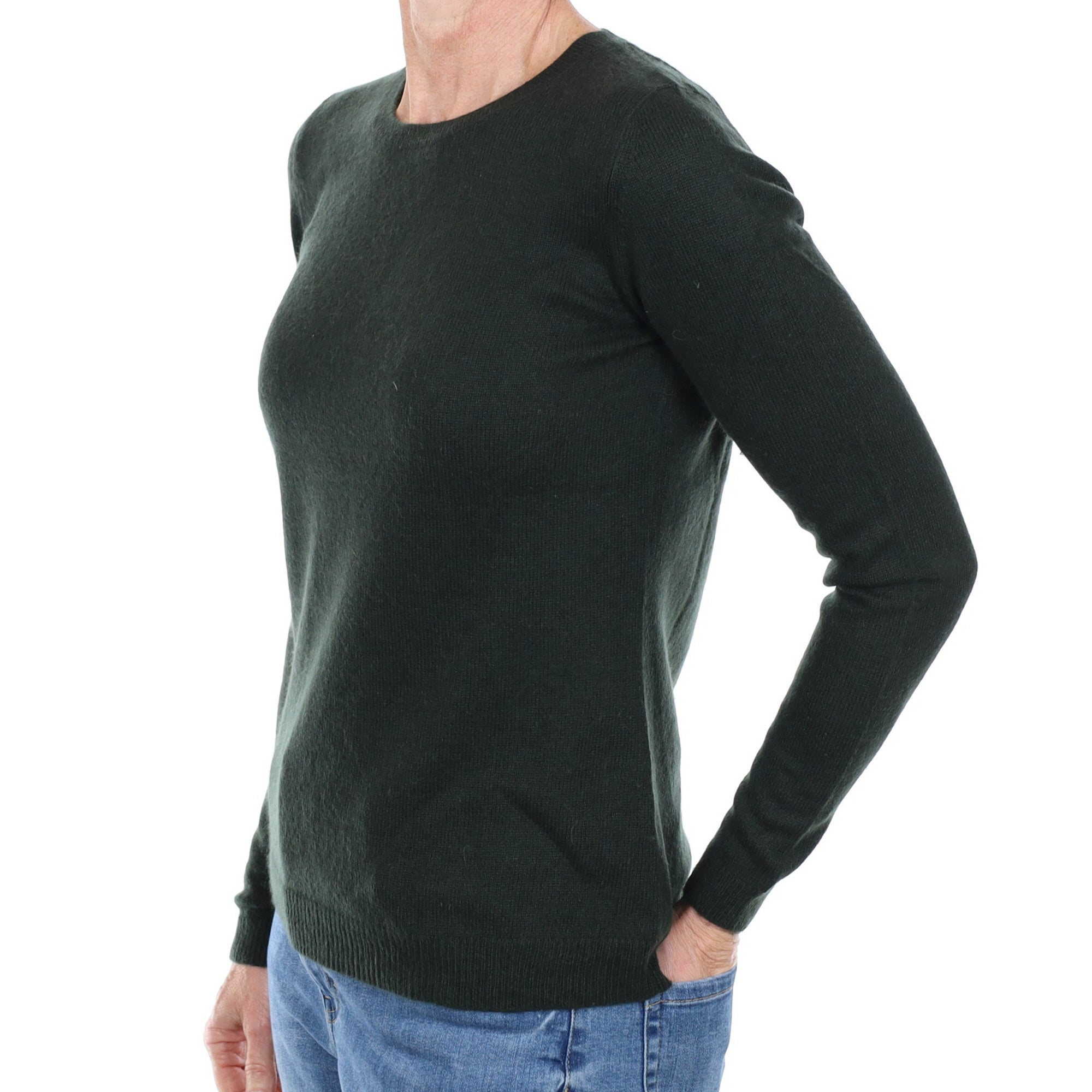 Dark Khaki Green Cashmere Crew Neck Jumper Small