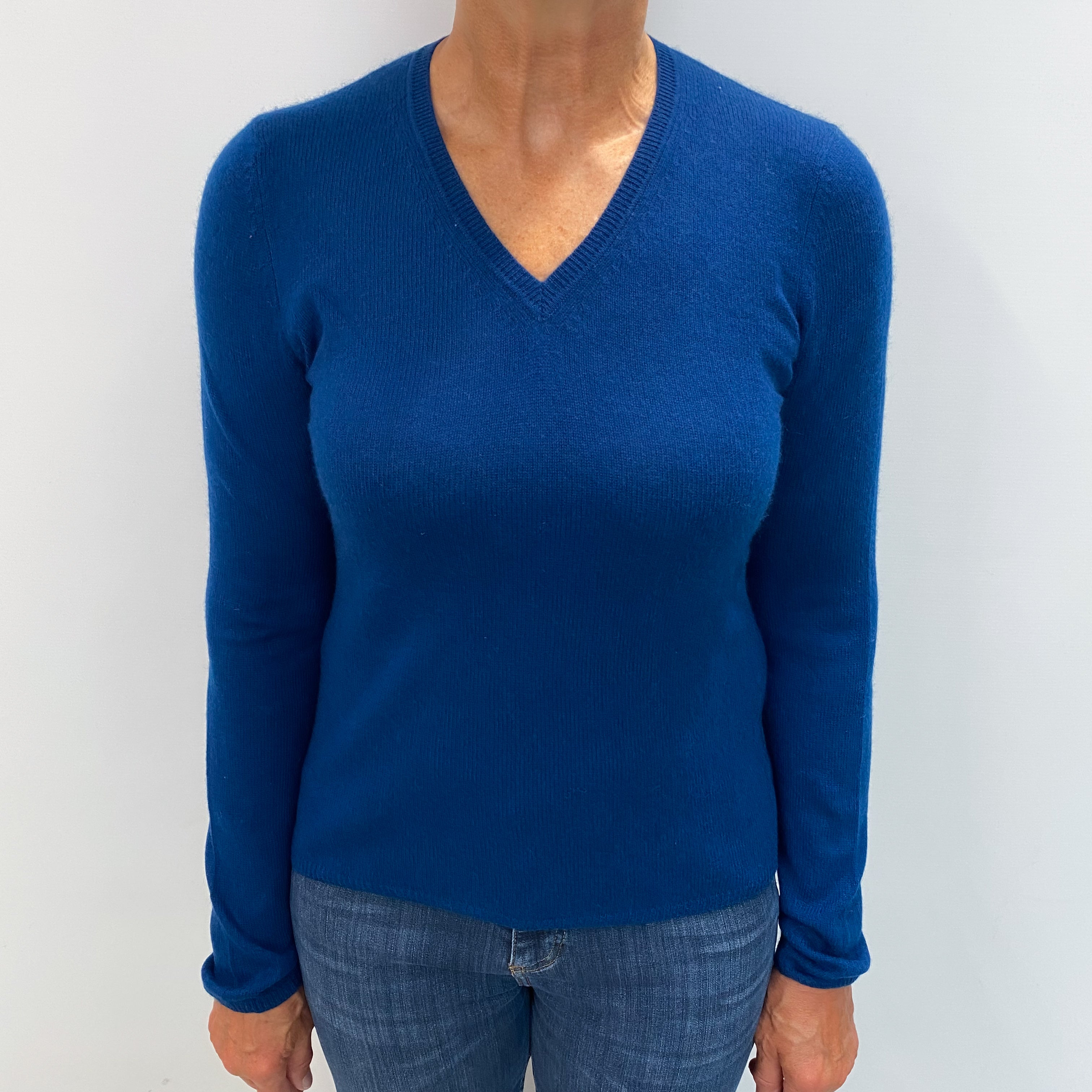 Deep Ocean Blue Cashmere V Neck Jumper Medium