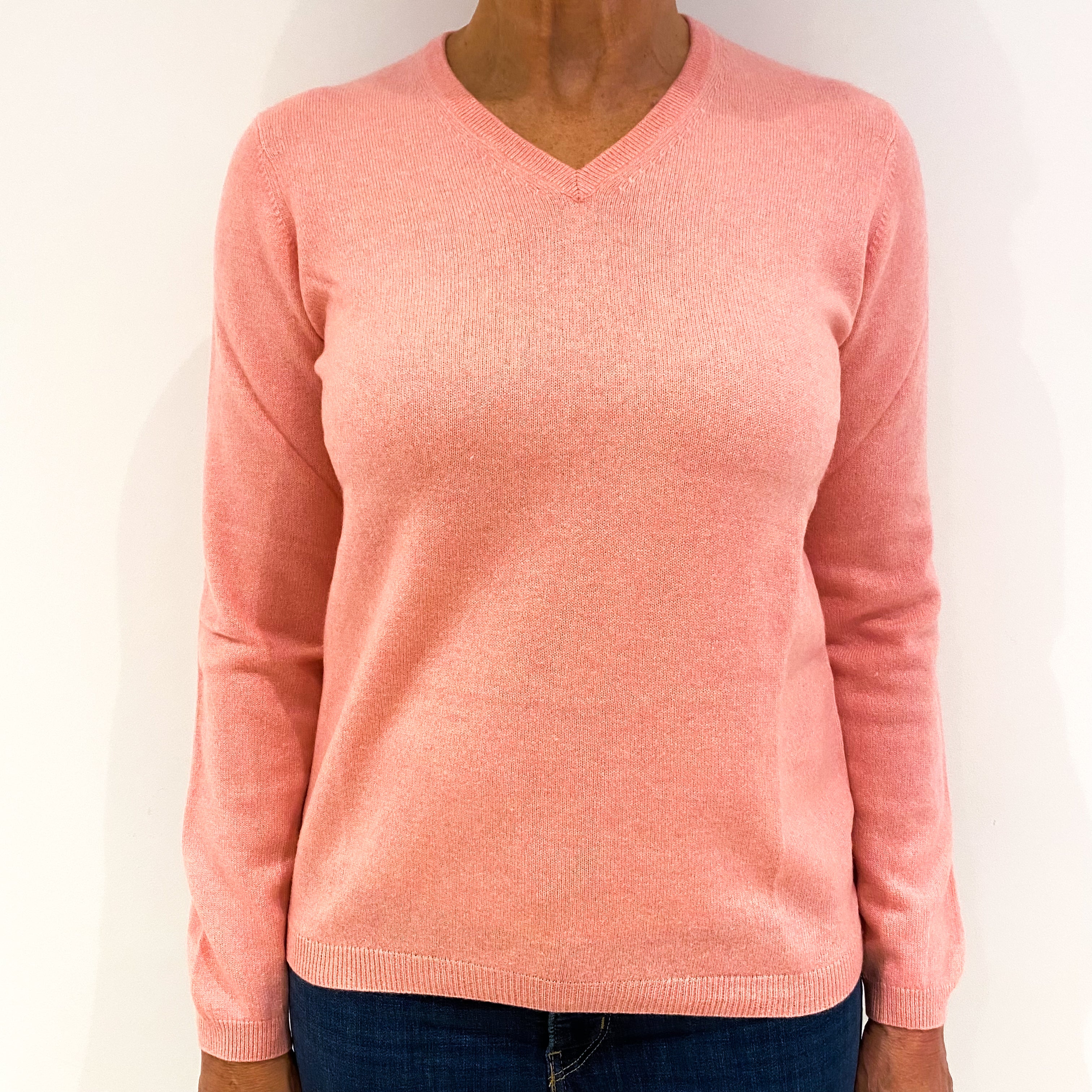 Salmon Pink Cashmere V-Neck Jumper Medium