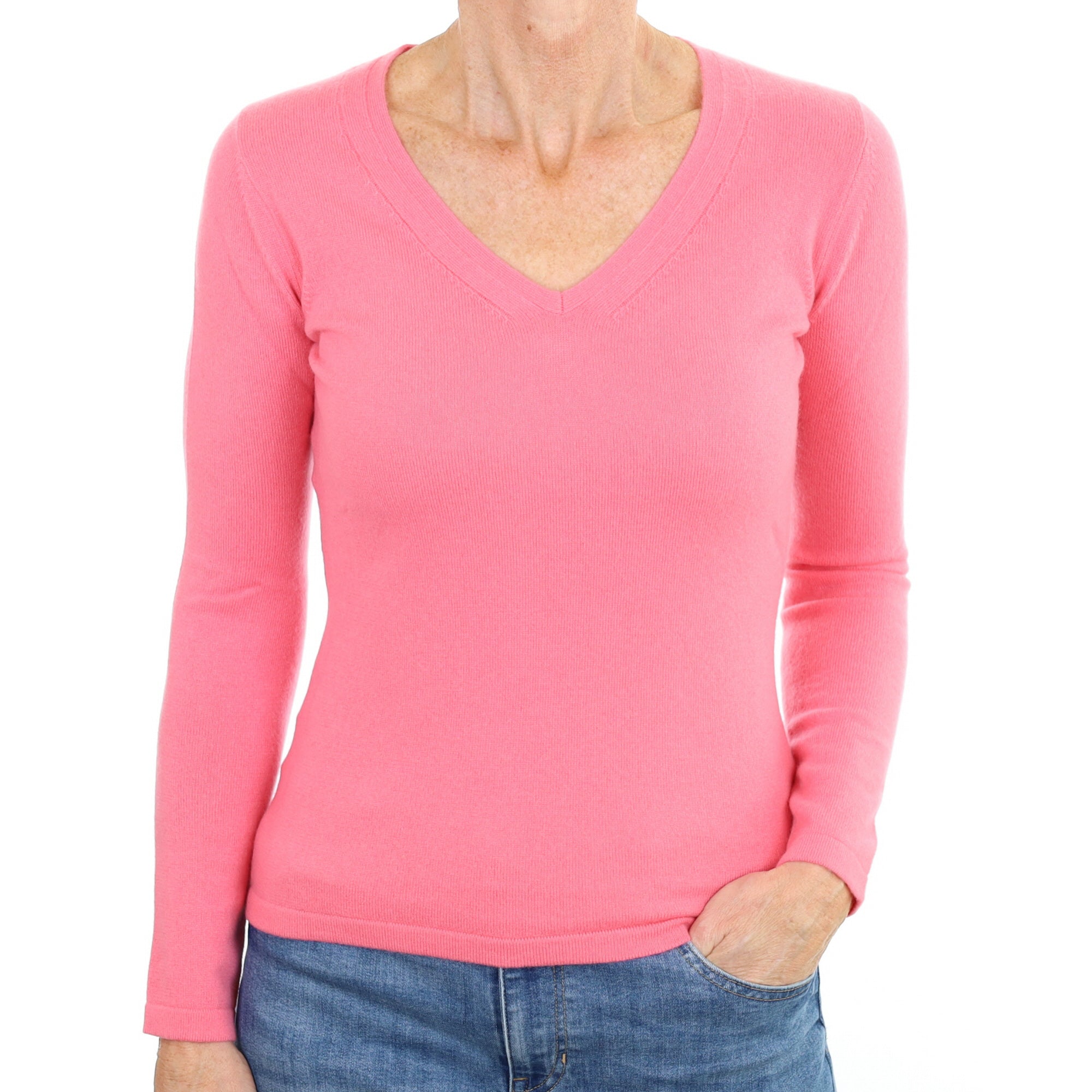 New Bubblegum Pink Cashmere V Neck Small