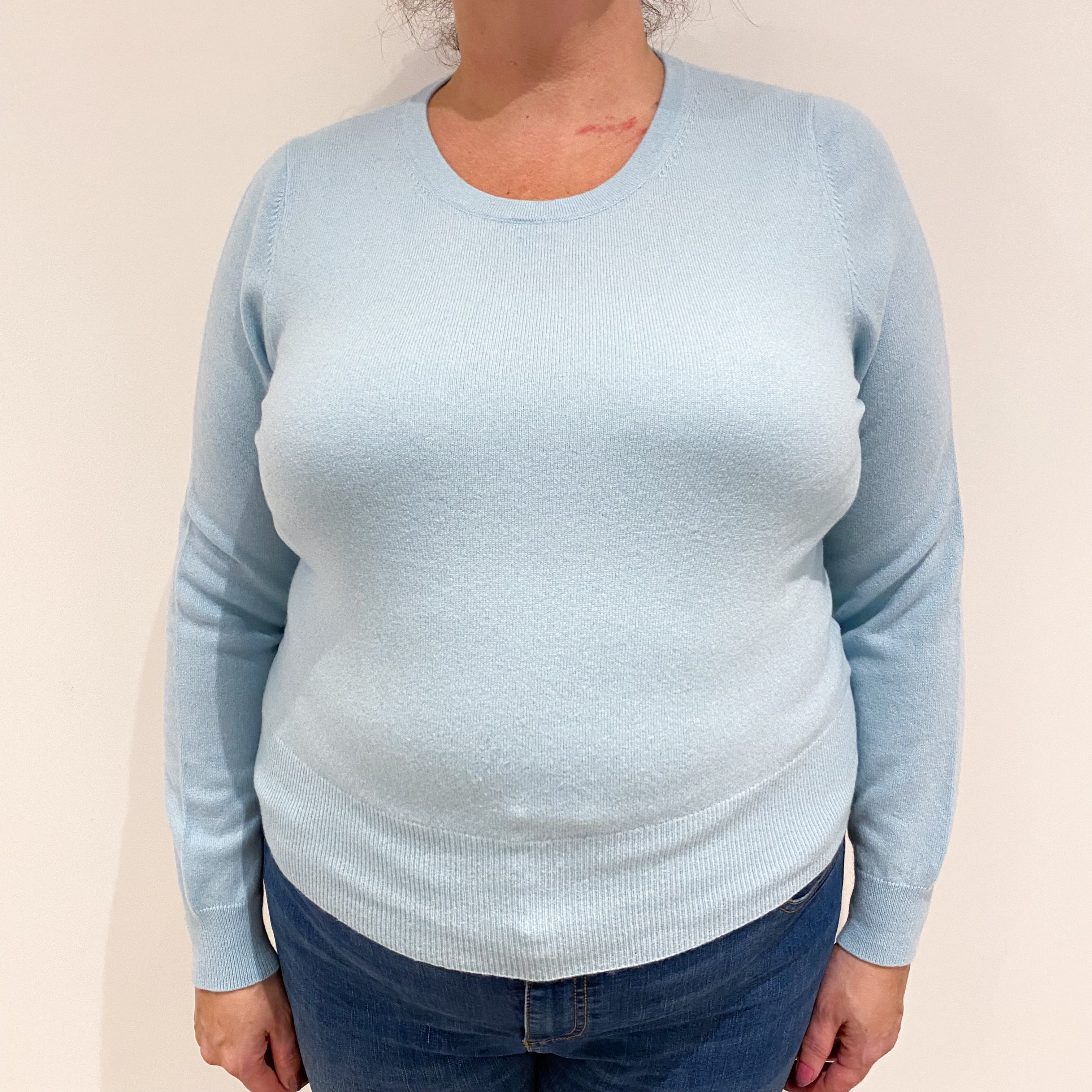Mint Blue Cashmere Crew Neck Jumper Extra Large