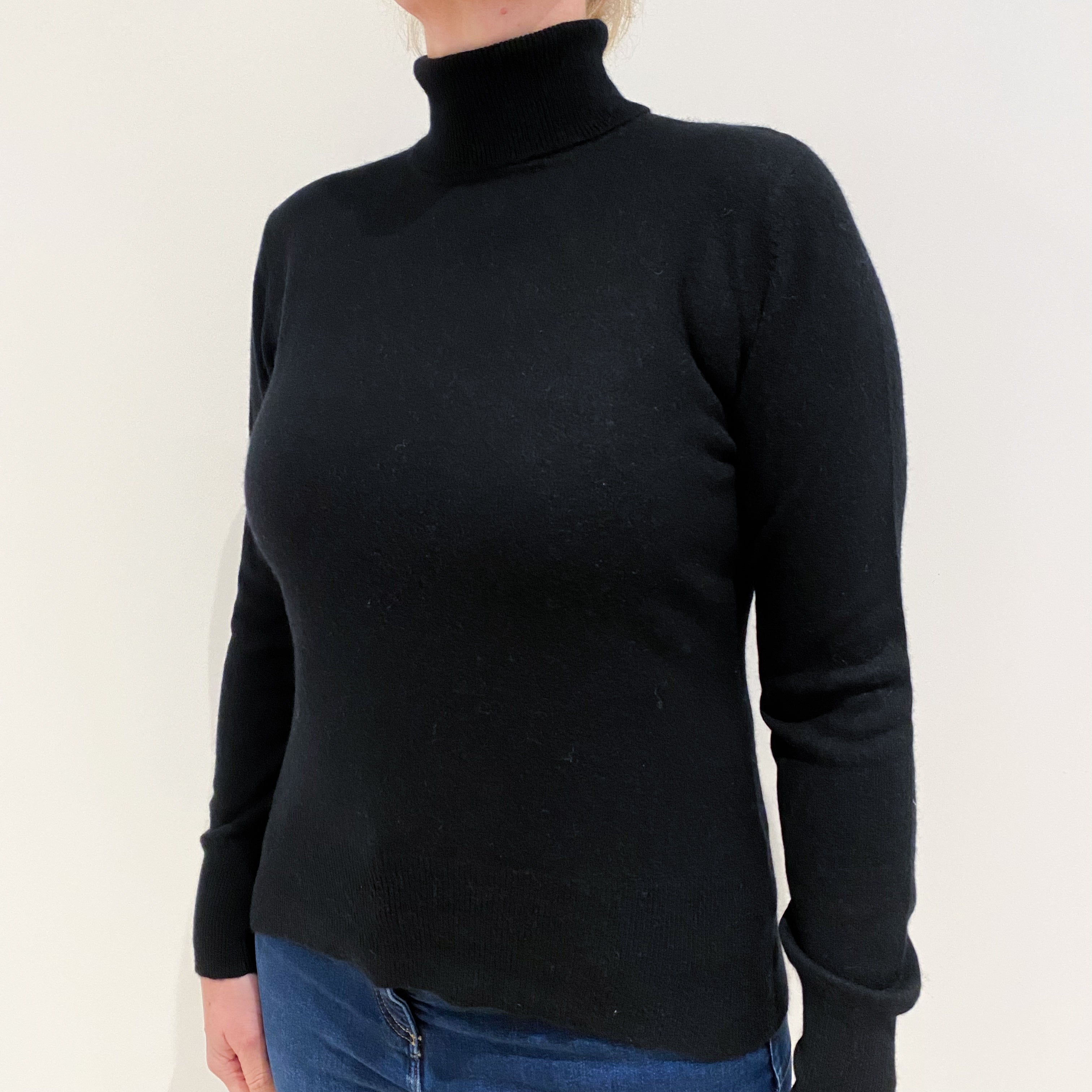 Black Cashmere Polo Neck Jumper Large
