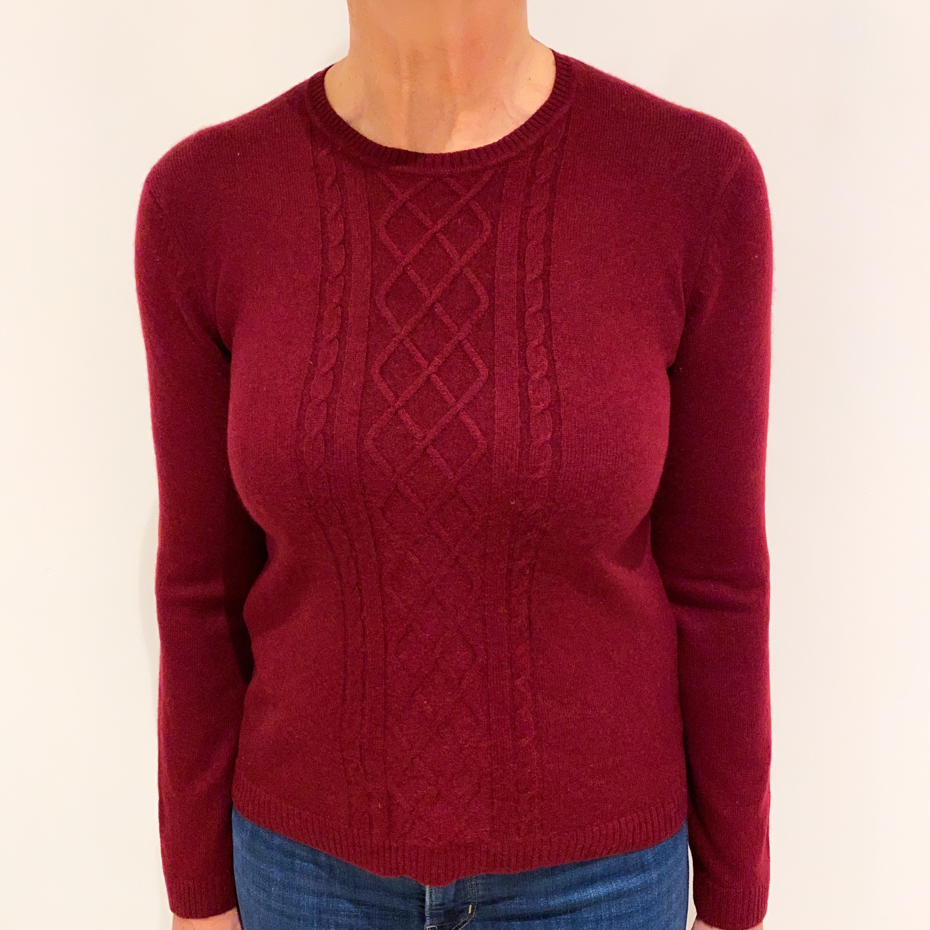 Burgundy Red Cashmere Crew Neck Jumper Medium