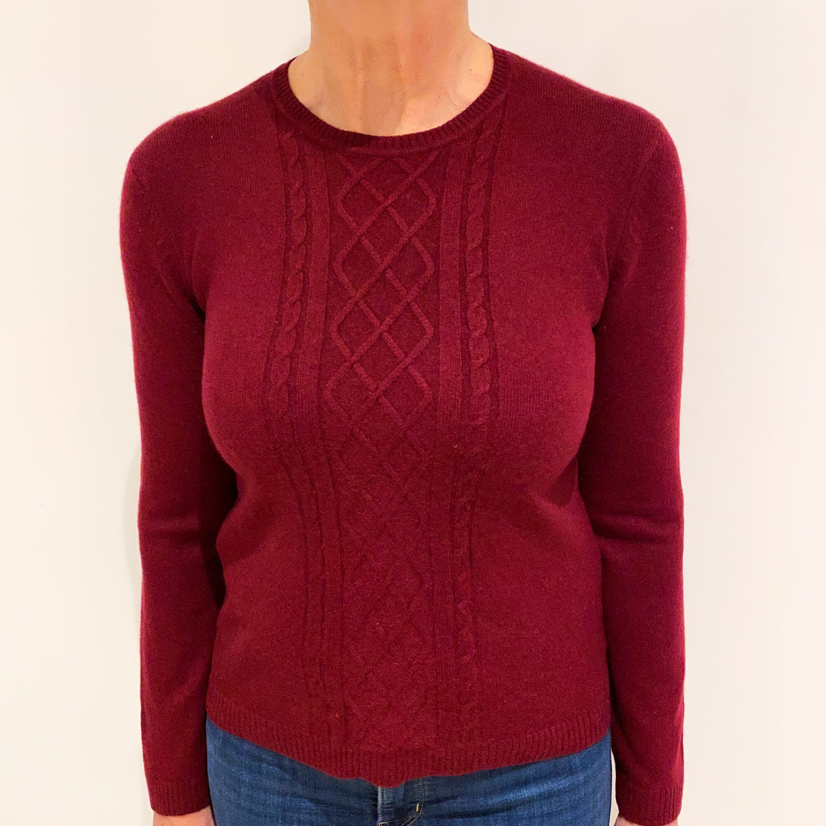 Burgundy Red Cashmere Crew Neck Jumper Medium