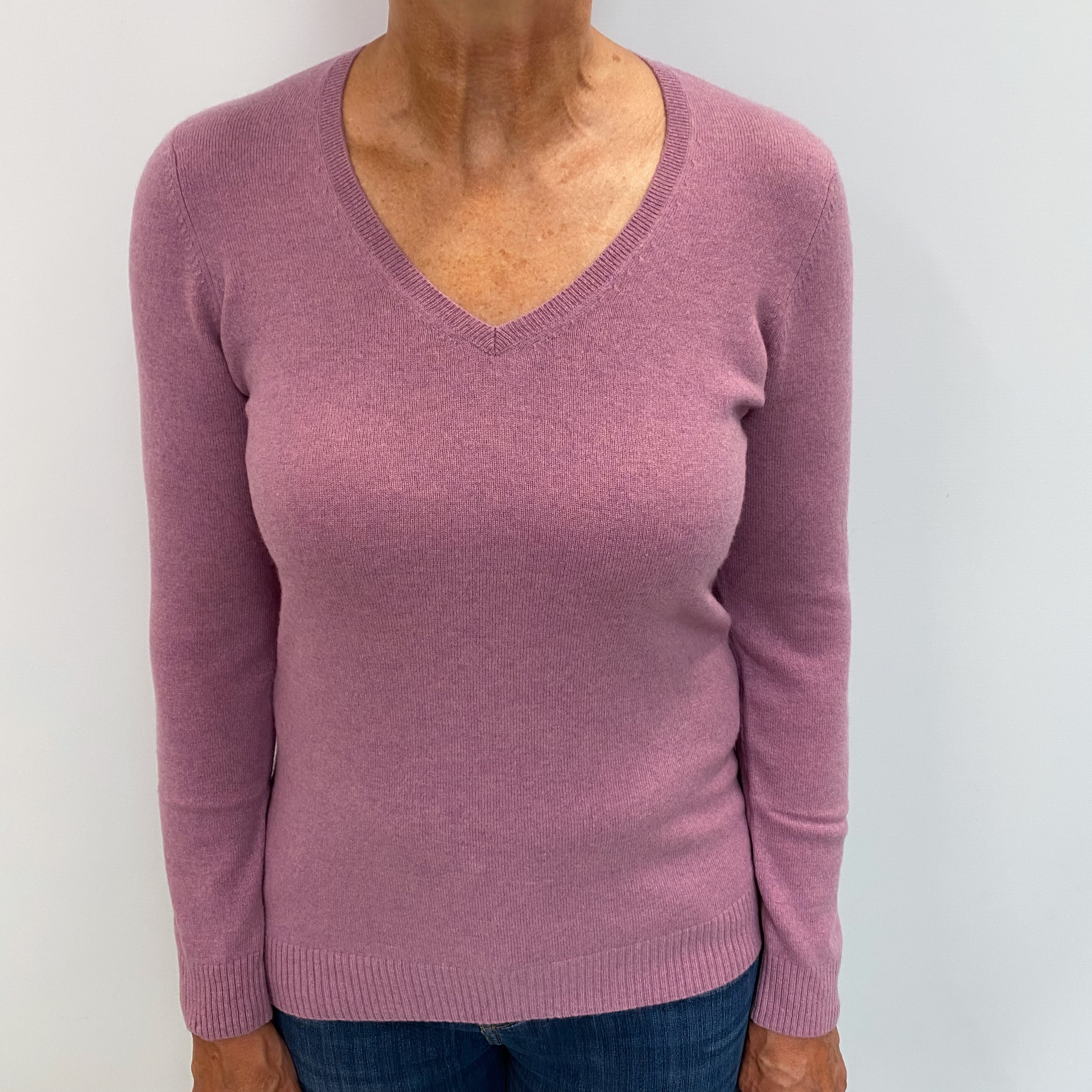 L.L Bean Wisteria Purple Cashmere V Neck Jumper Medium