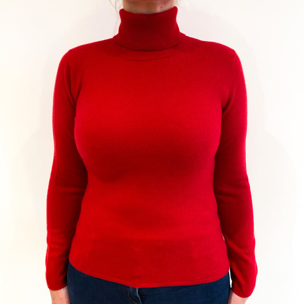 Post Box Red Cashmere Polo Neck Jumper Large