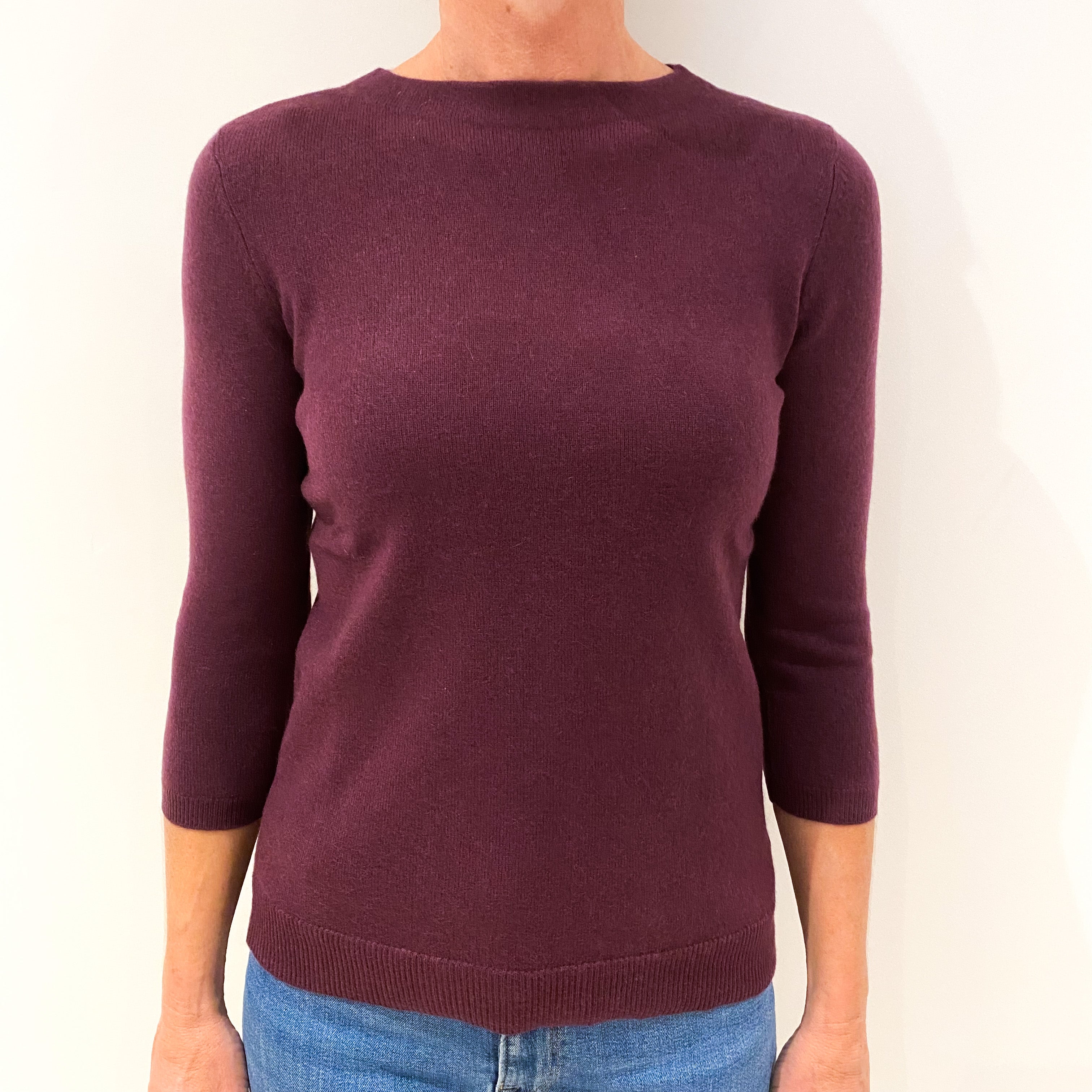 Deep Plum Purple Cashmere Crew Neck Jumper Small