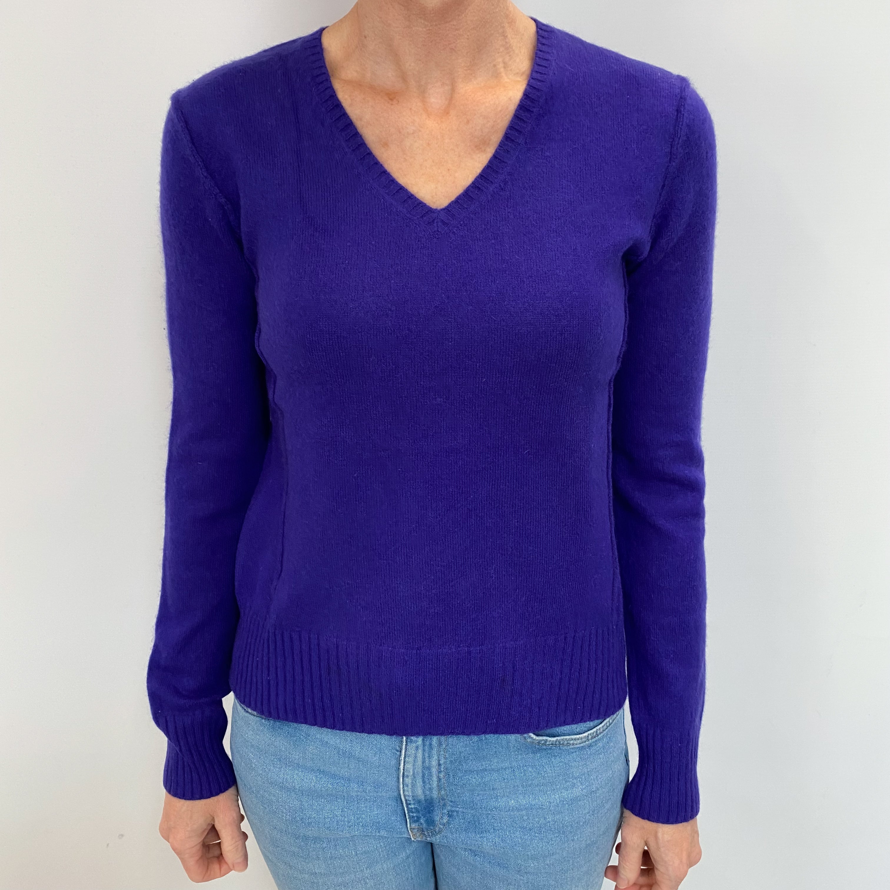 Pansy Purple Cashmere V Neck Jumper Small