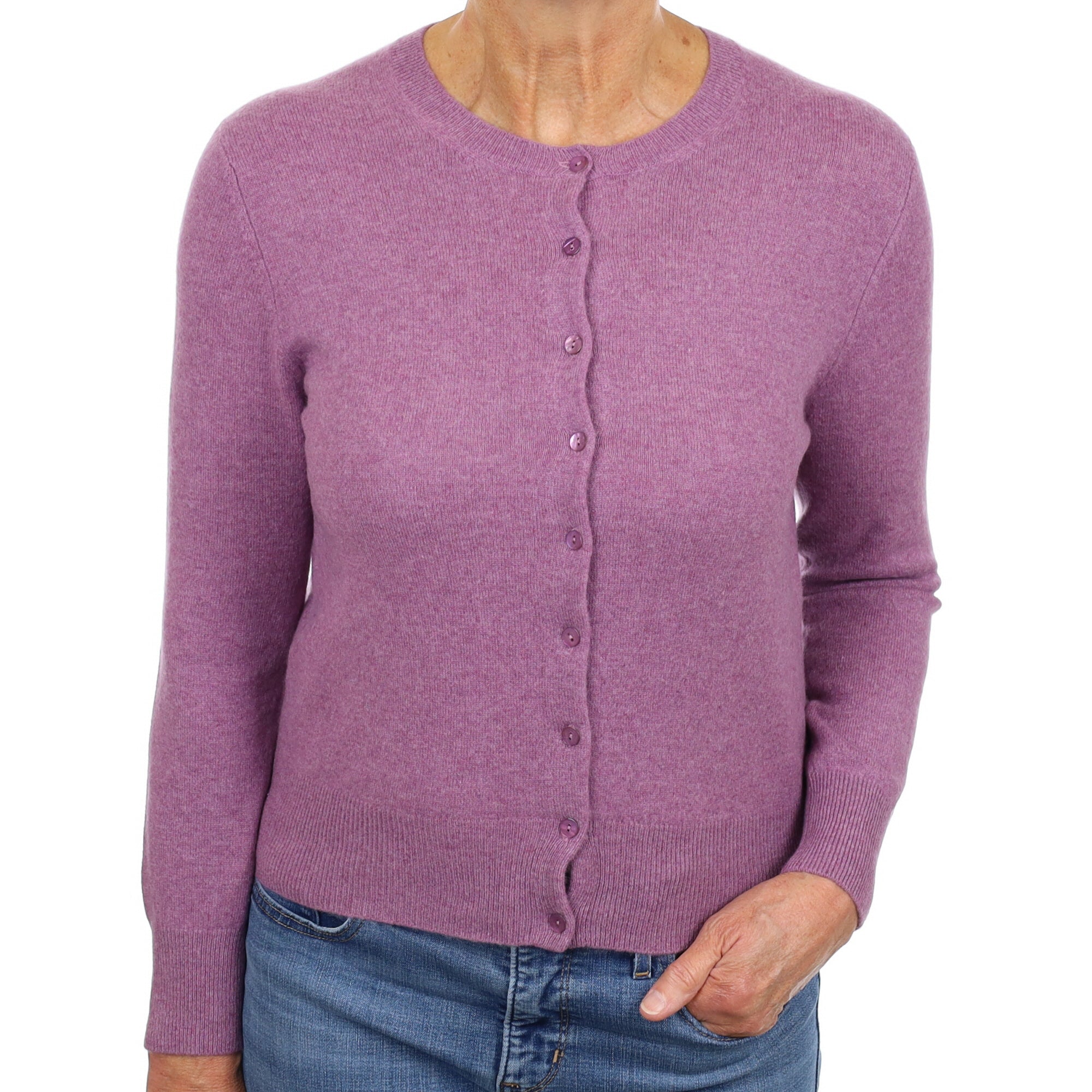 Wisteria Purple Cashmere Crew Neck Cardigan Medium
