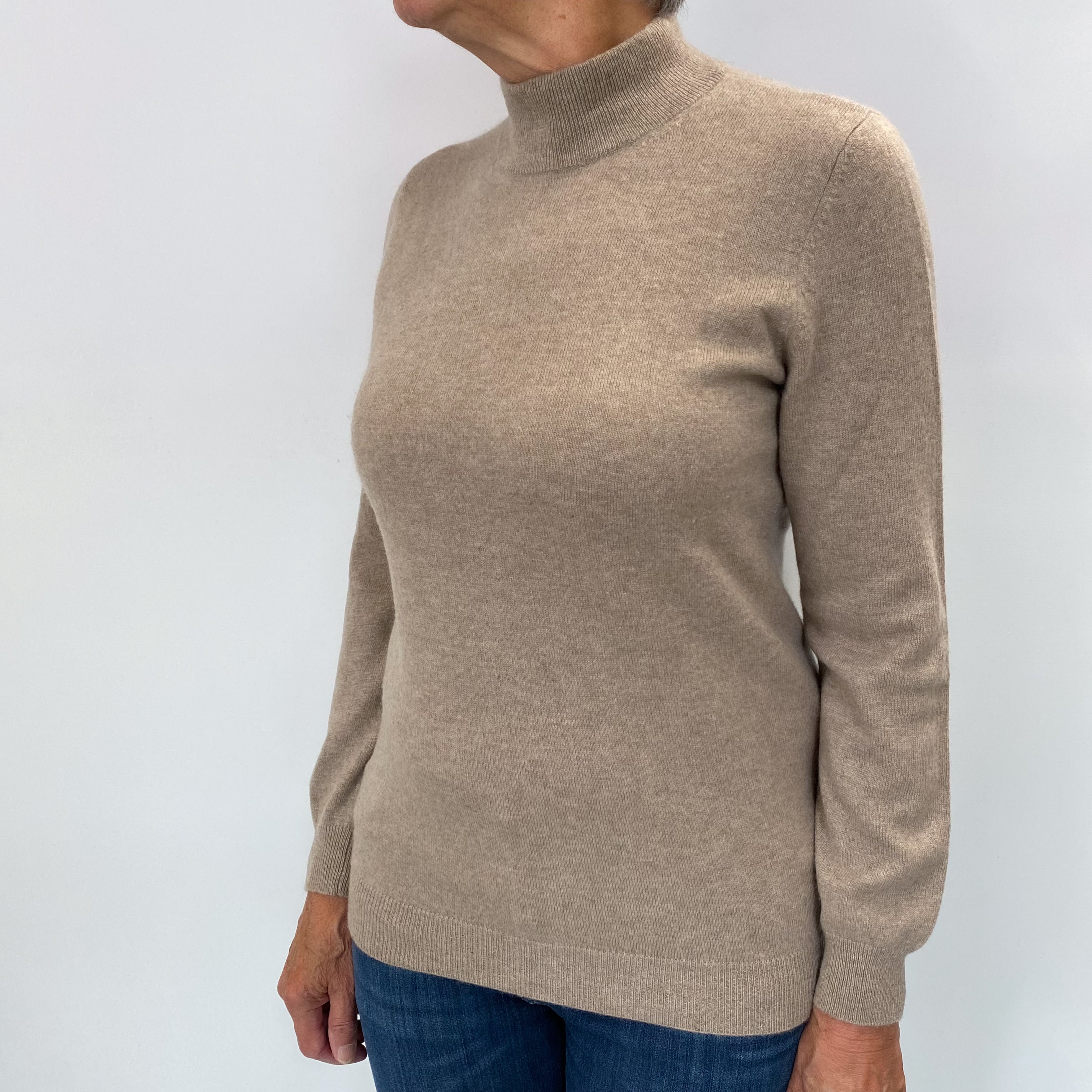Biscuit Beige Cashmere Turtle Neck Jumper Medium