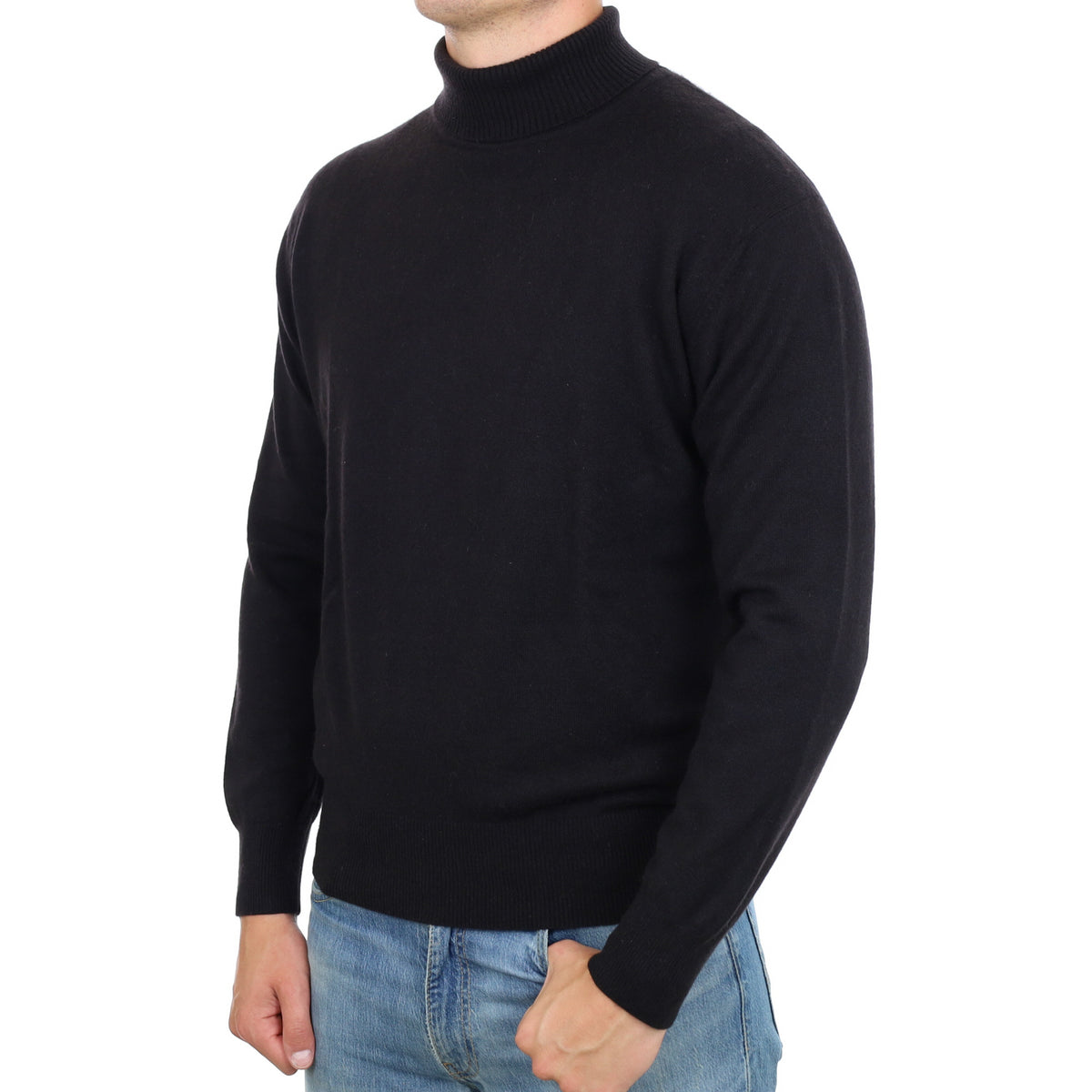 Men's Black Cashmere Polo Neck Jumper XL