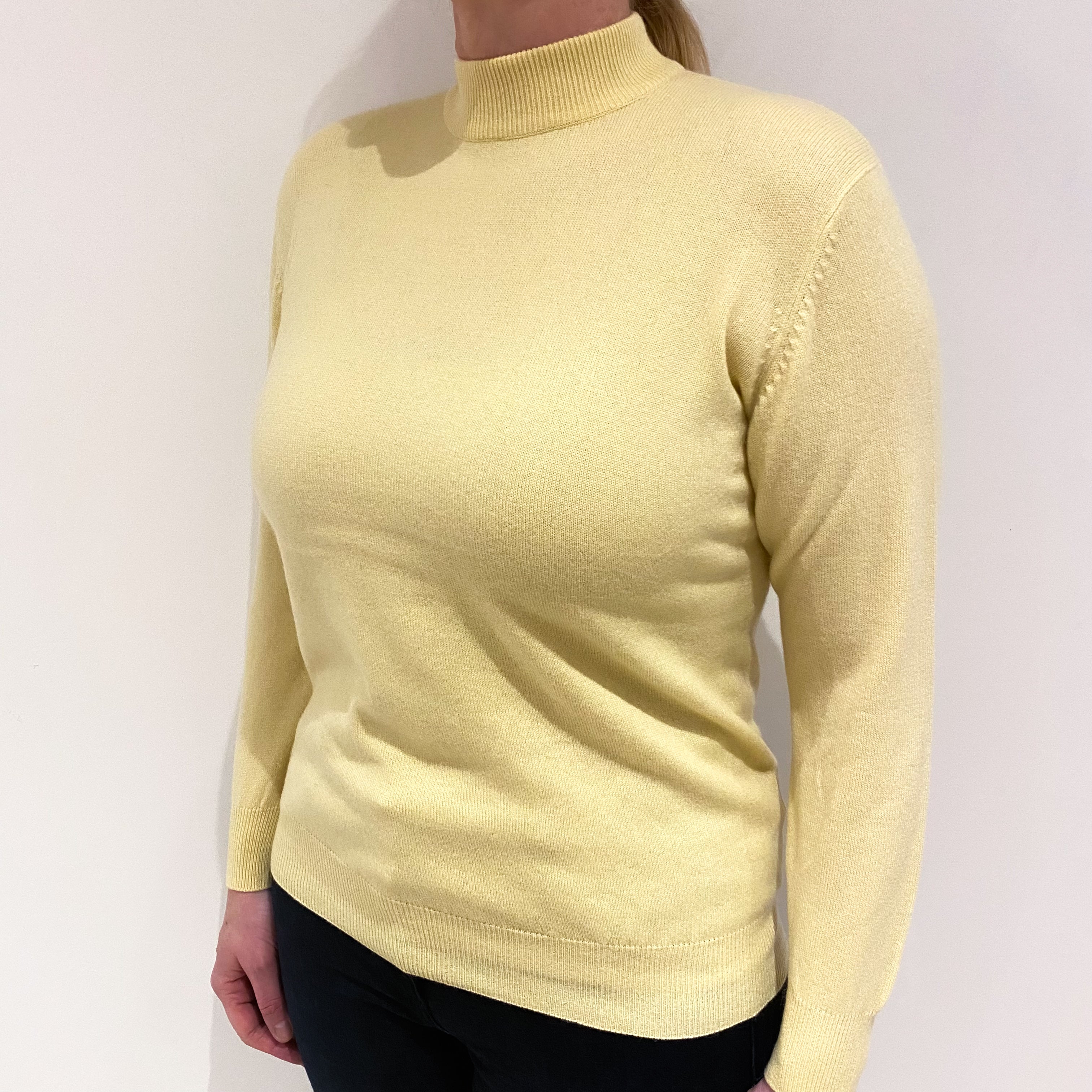 Primrose Yellow Cashmere Turtle Neck Jumper Large