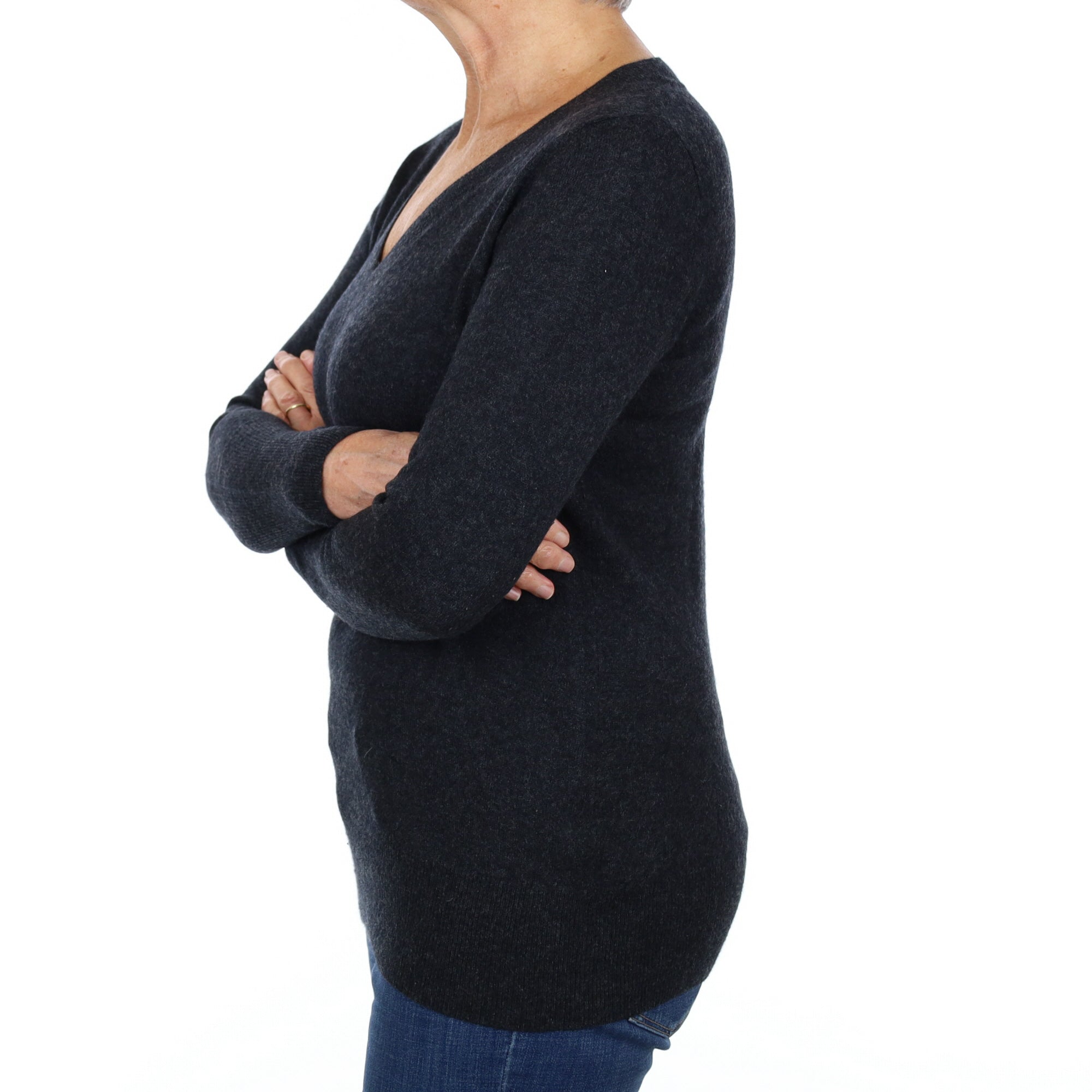 Charcoal Grey Cashmere V Neck Jumper Medium