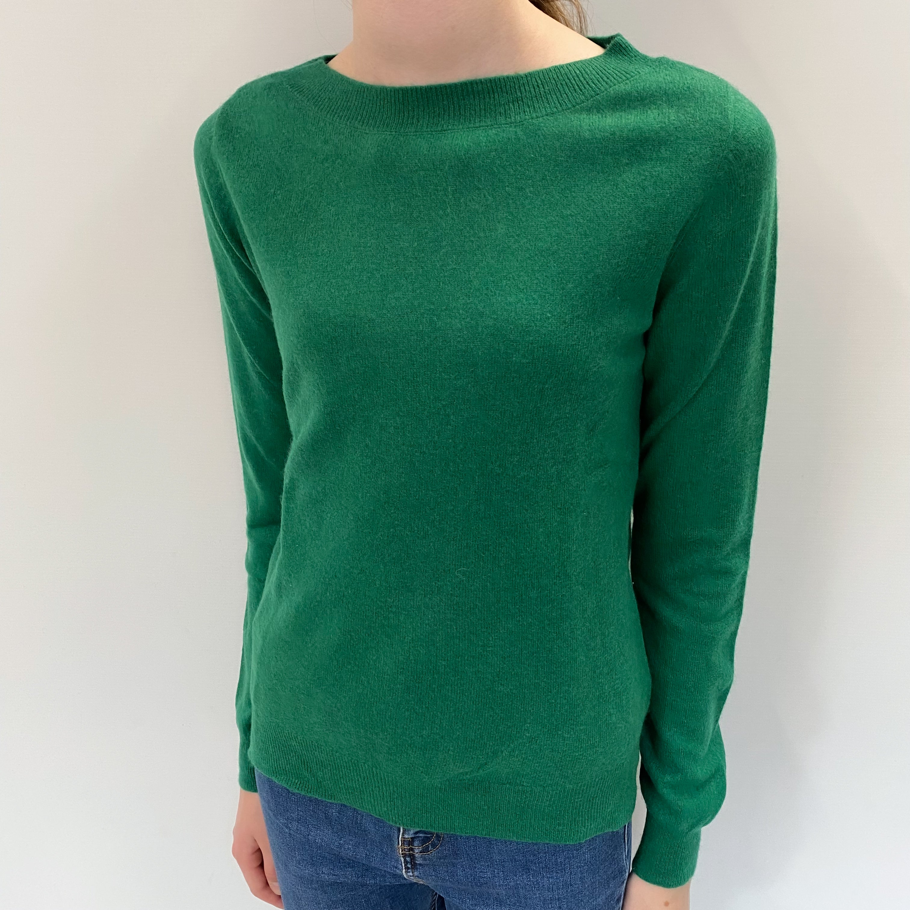 Lincoln Green Cashmere Wide Crew Neck Jumper Extra Small