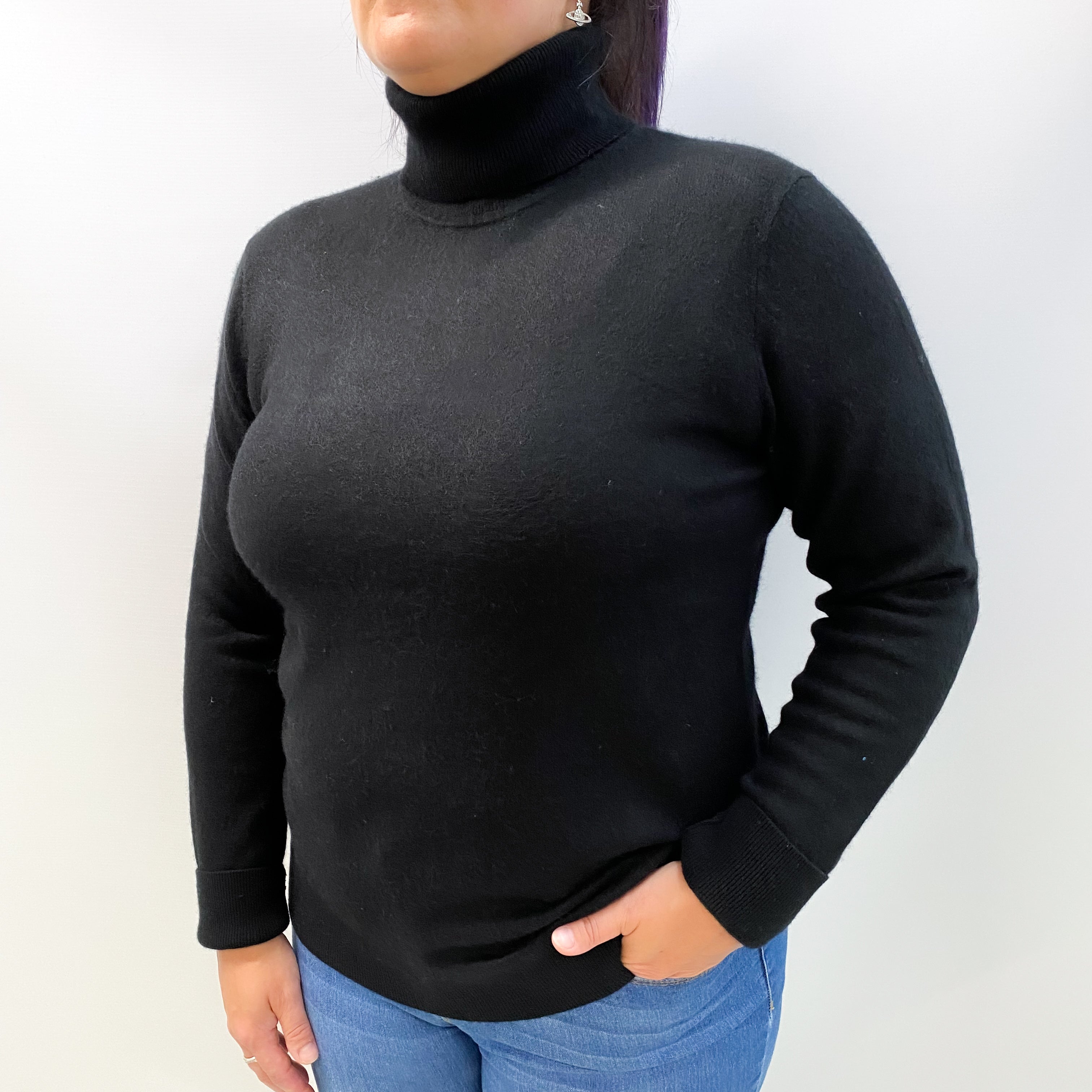 Black Cashmere Polo Neck Jumper Large
