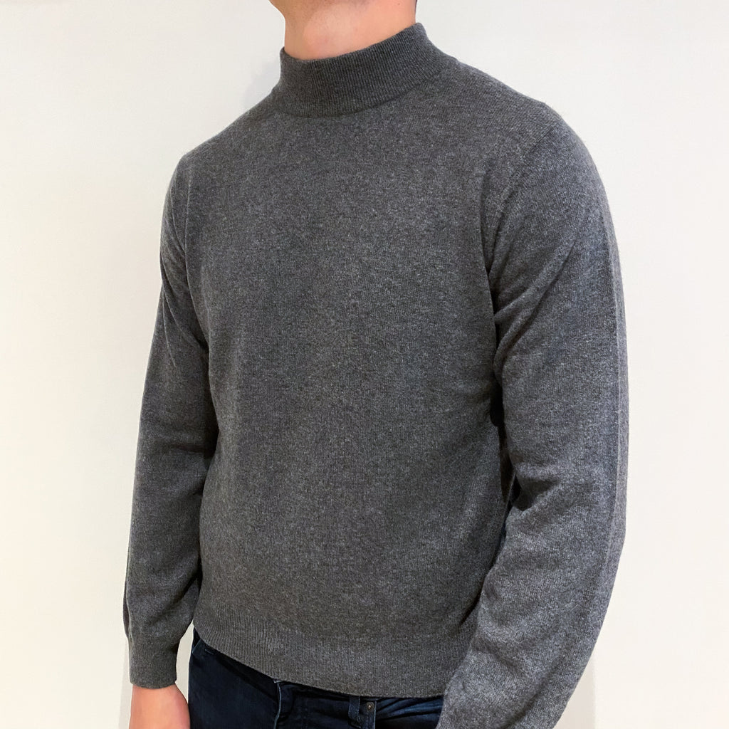 Men's Grey Cashmere Turtle Neck Jumper Extra Large
