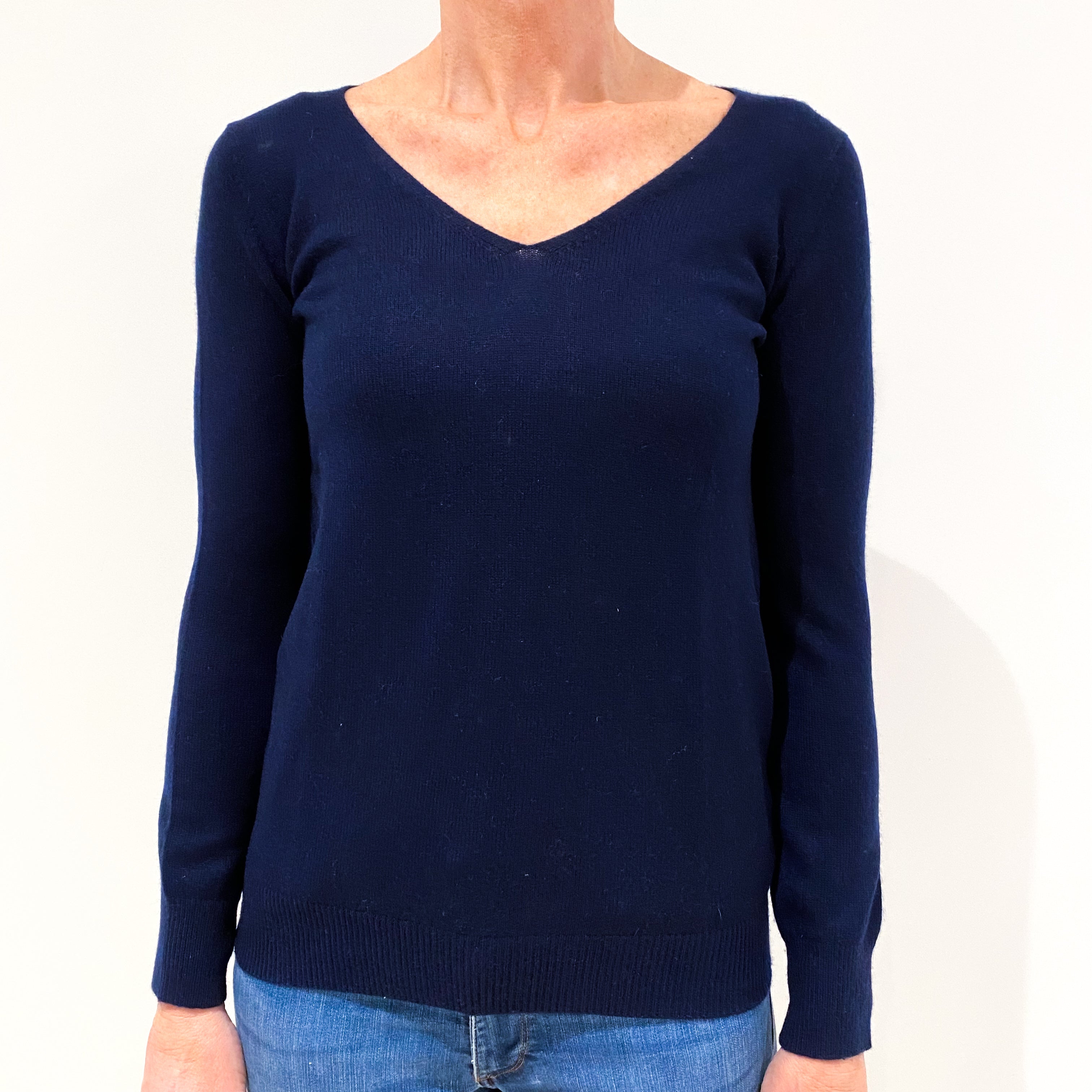 Navy Blue Cashmere V-Neck Jumper Small