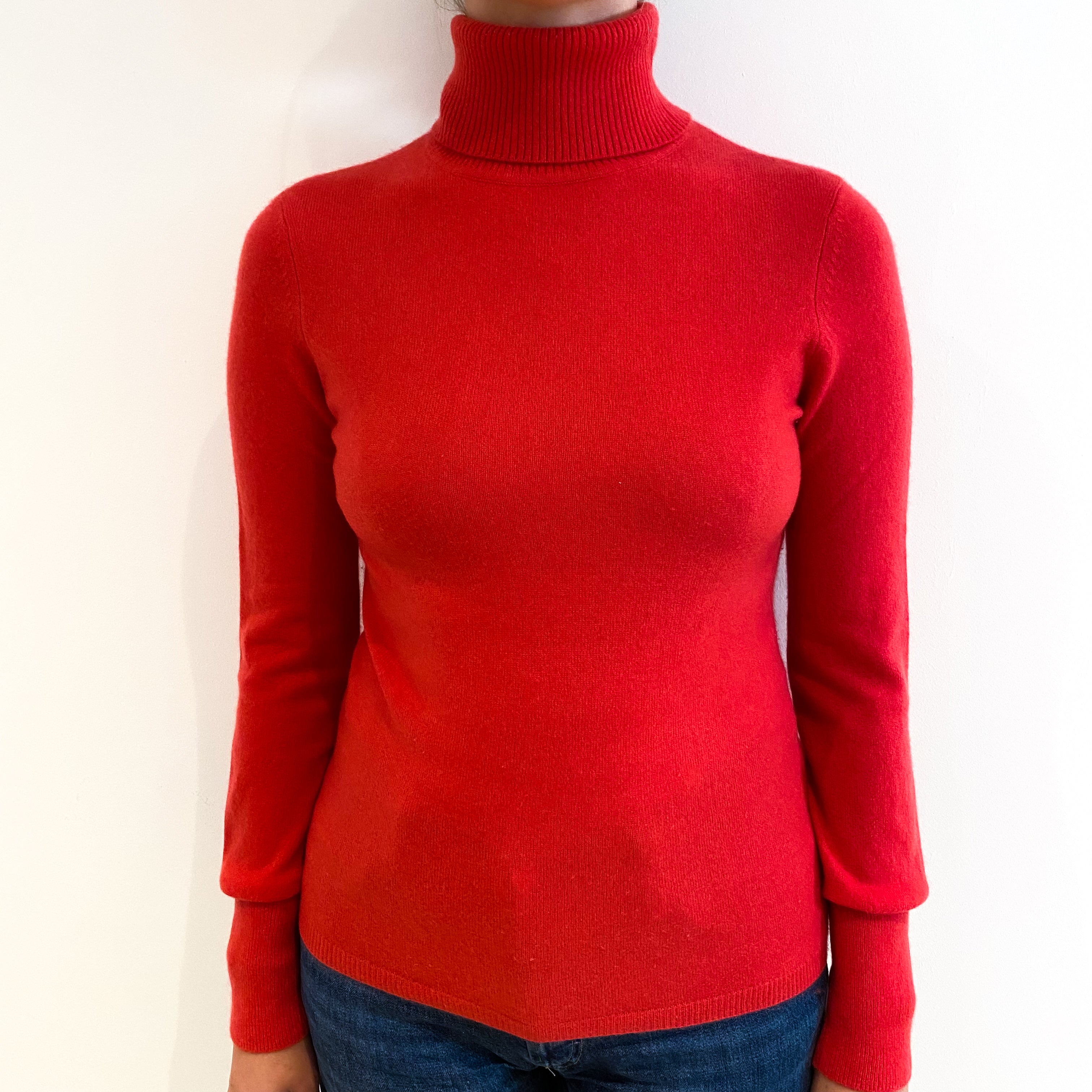 Cranberry Red Cashmere Polo Neck Jumper Small