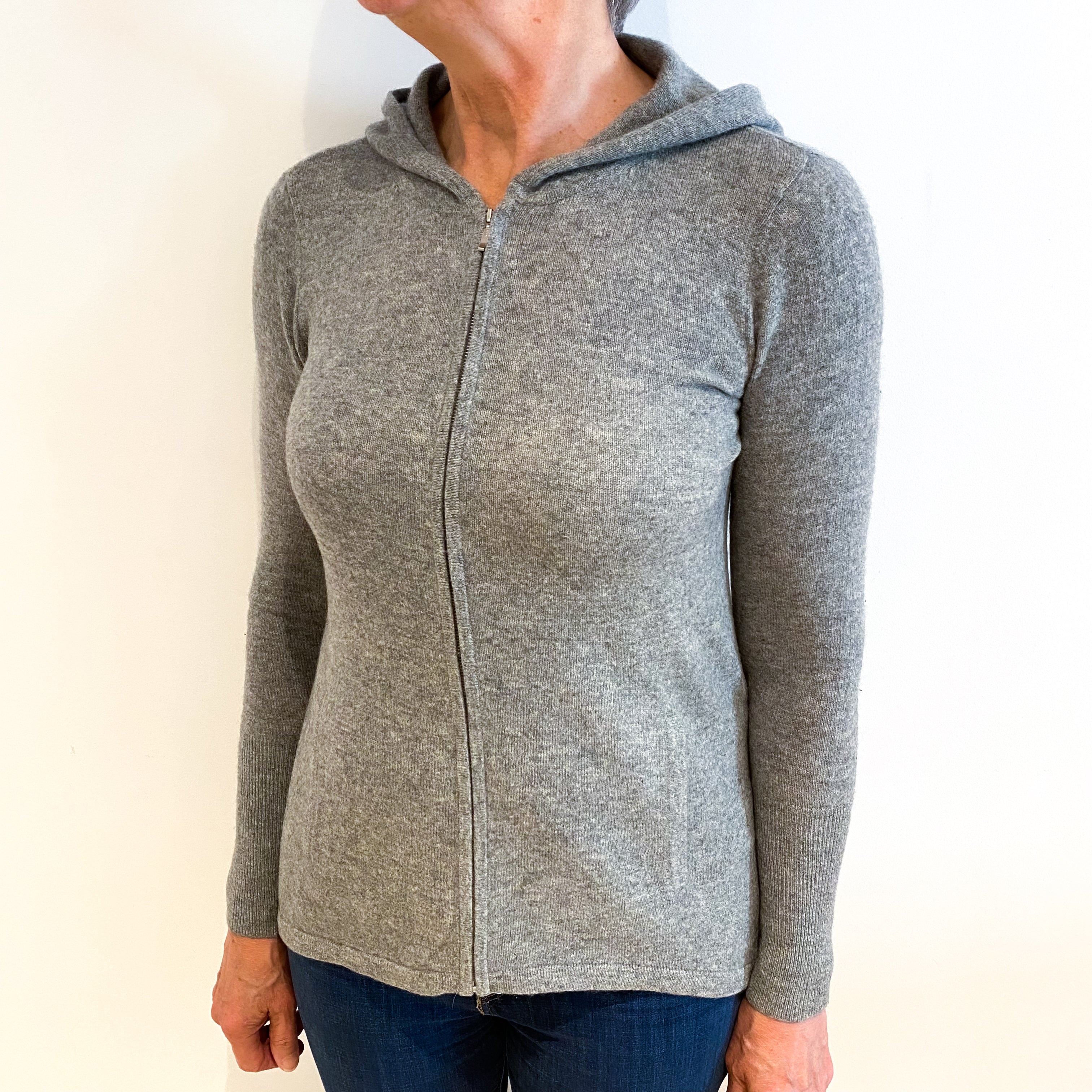 Ash Grey Cashmere Zip Up Hoodie Medium