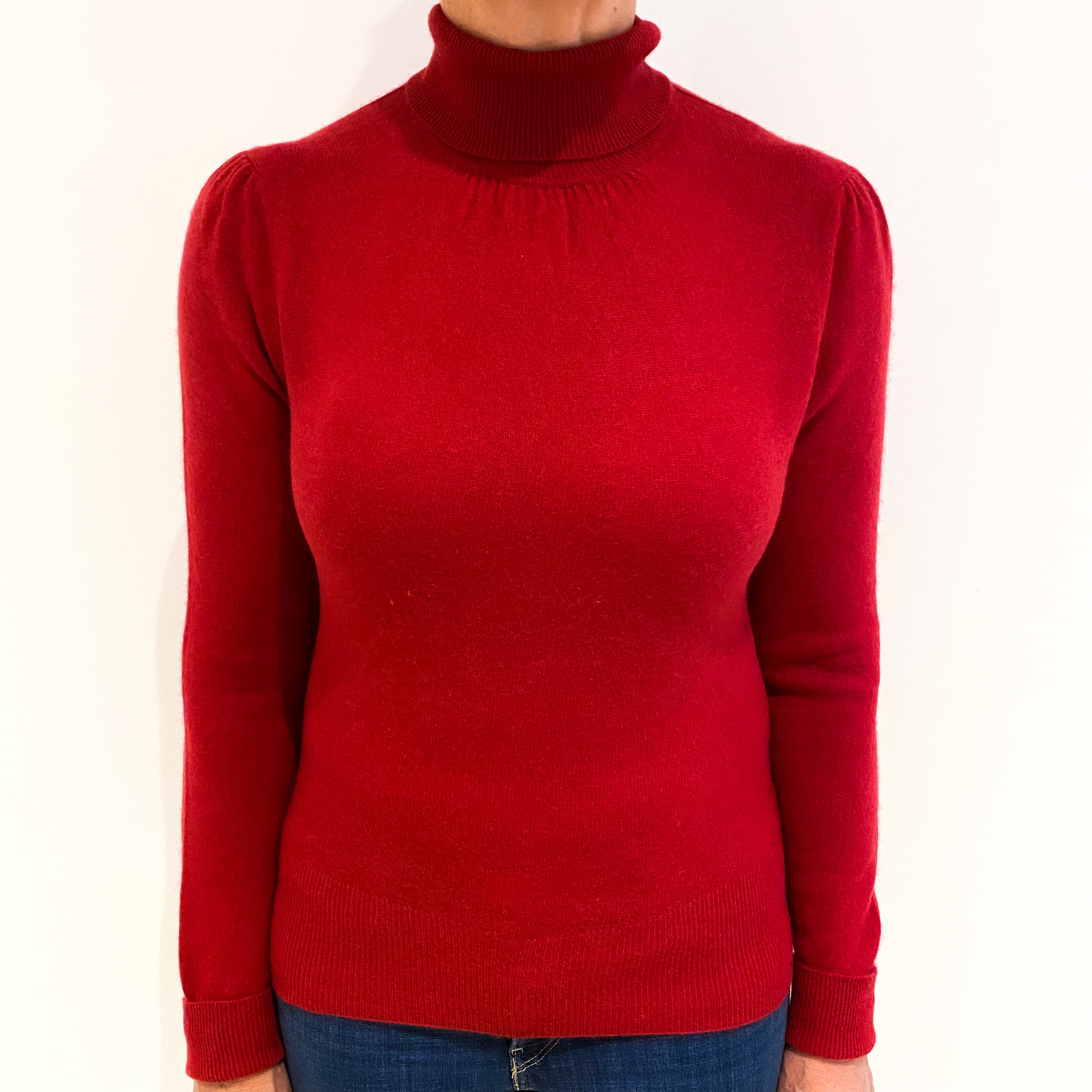 Crimson Red Cashmere Polo Neck Jumper Medium