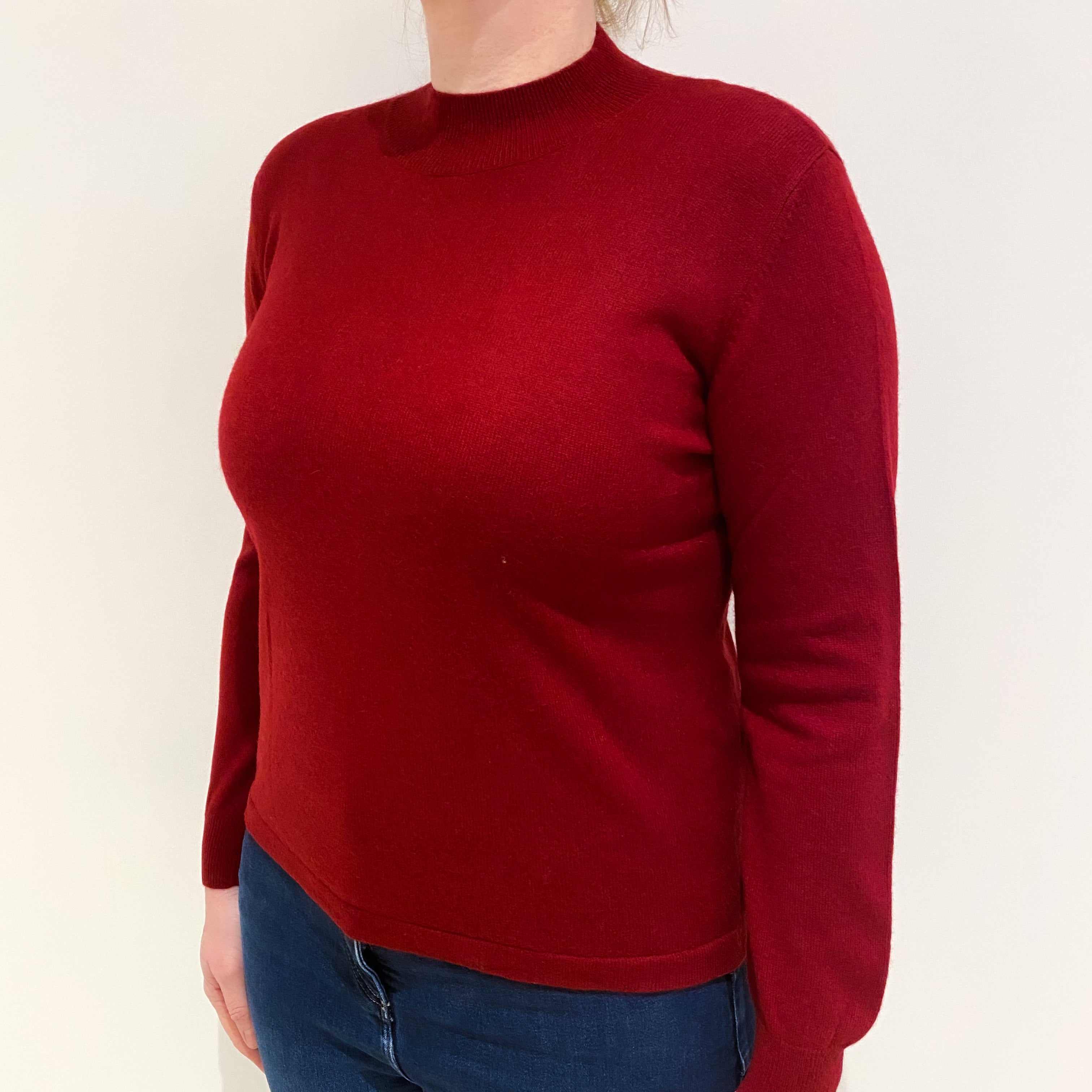 Burgundy Red Cashmere Polo Neck Jumper Large