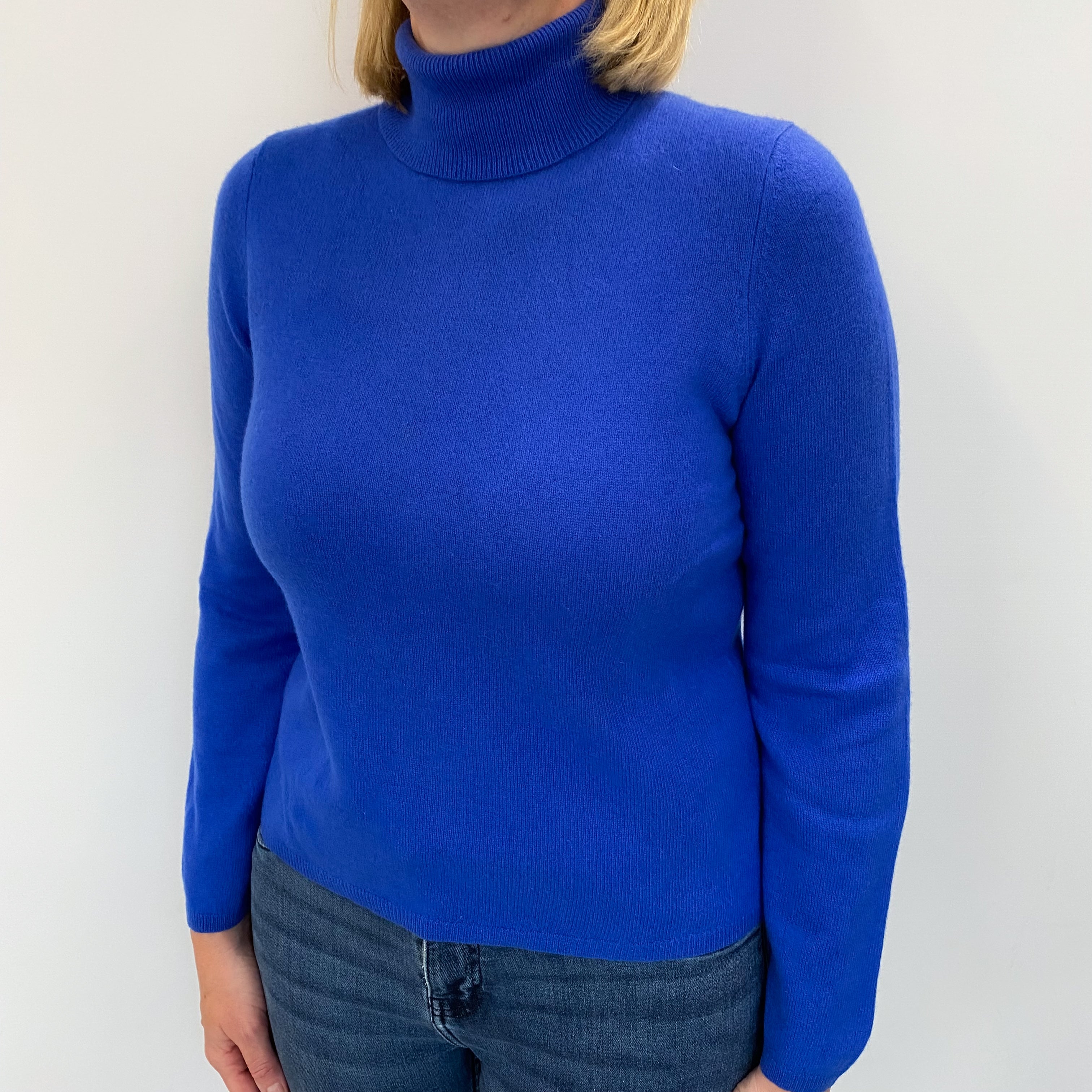 Cobalt Blue Cashmere Polo Neck Jumper Large