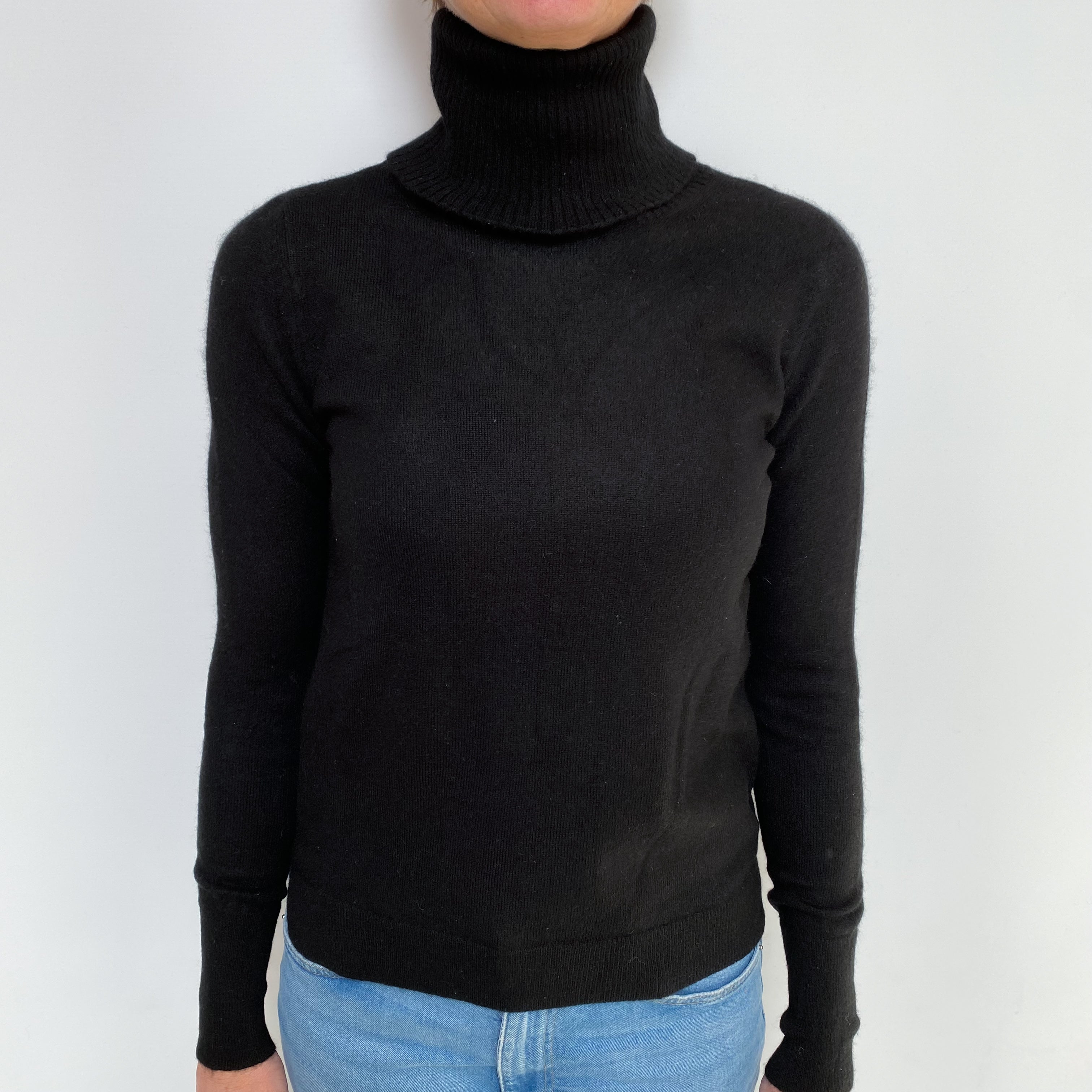 Black Cashmere Polo Neck Jumper Small