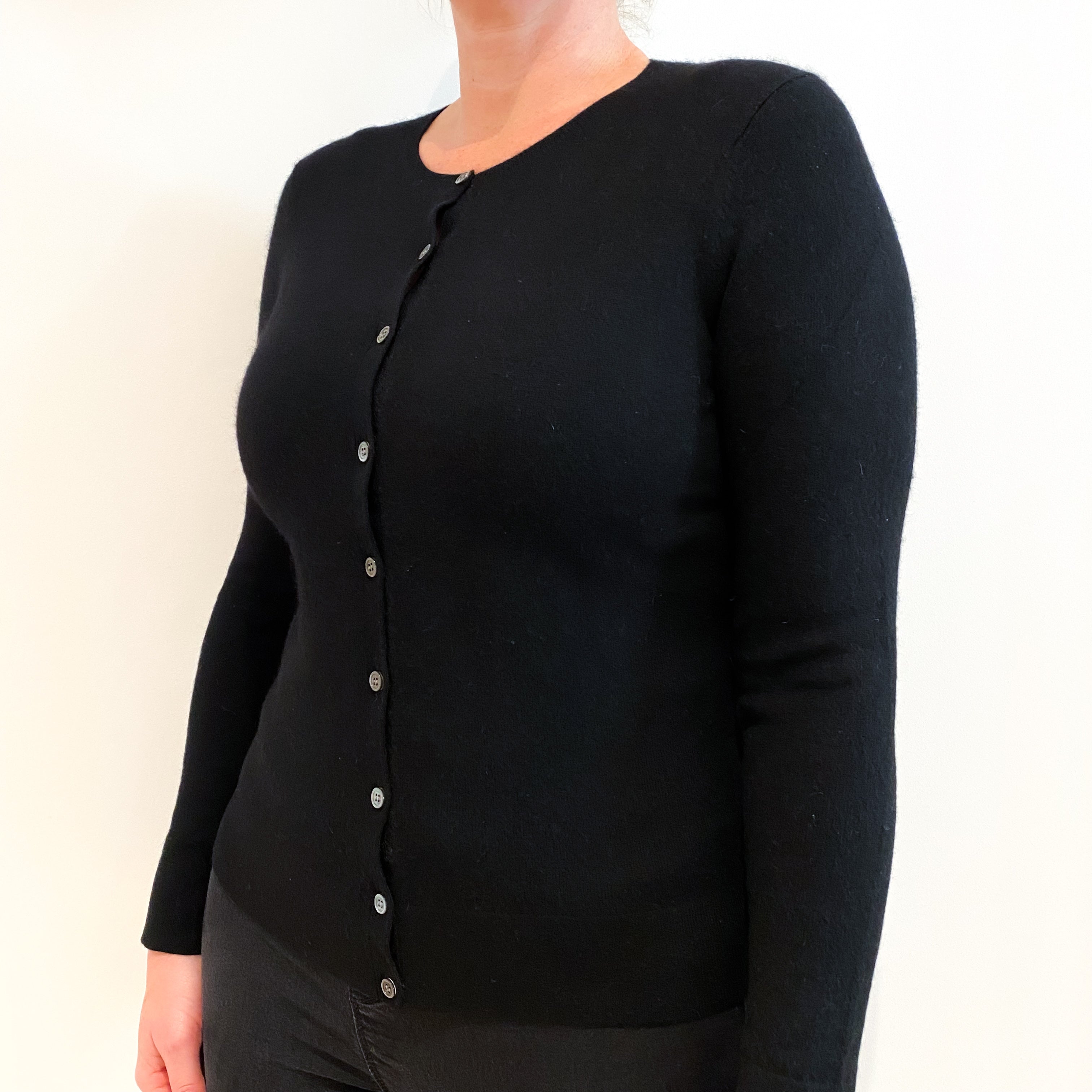 Black Cashmere Crew Neck Cardigan Large